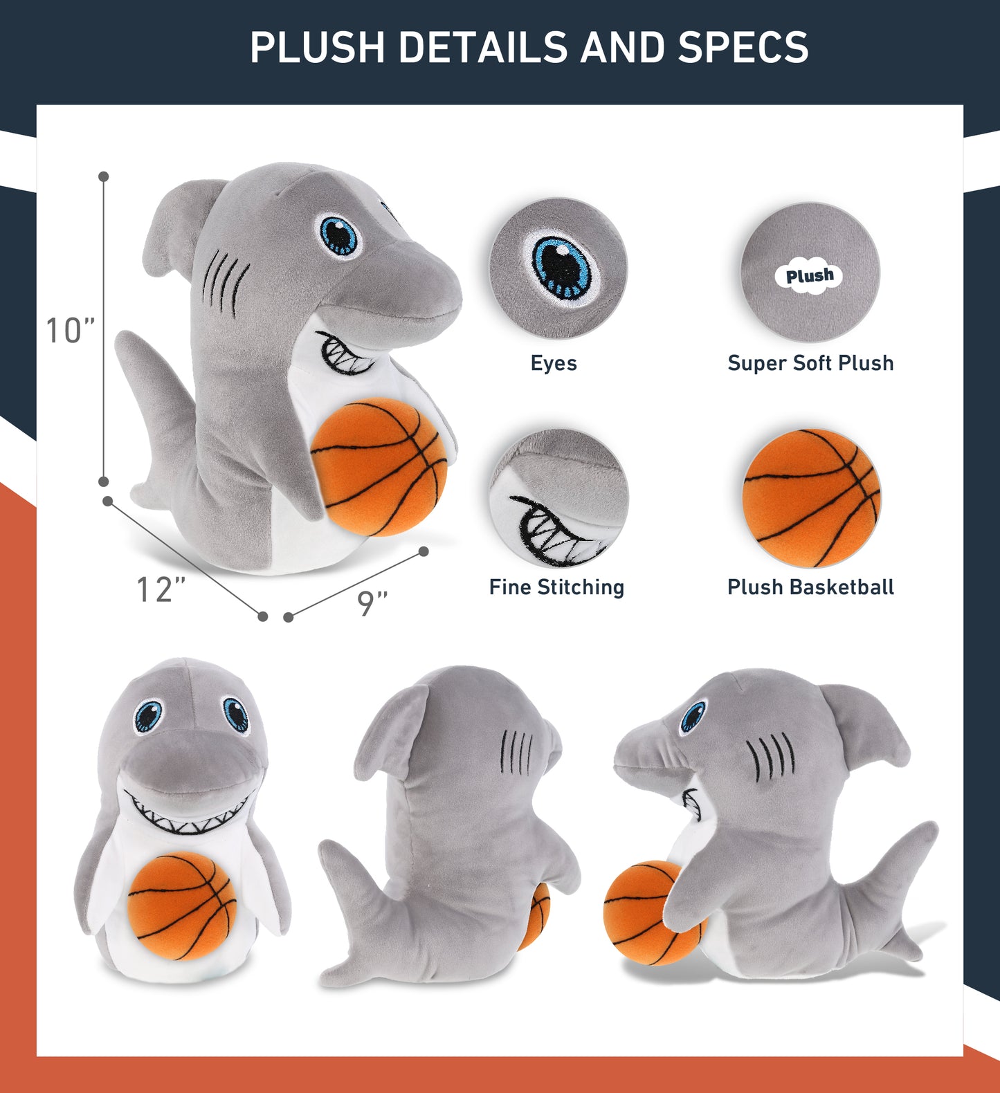 SNUG-MOOSHIES PLUSH - STANDING SHARK with Basketball Plush