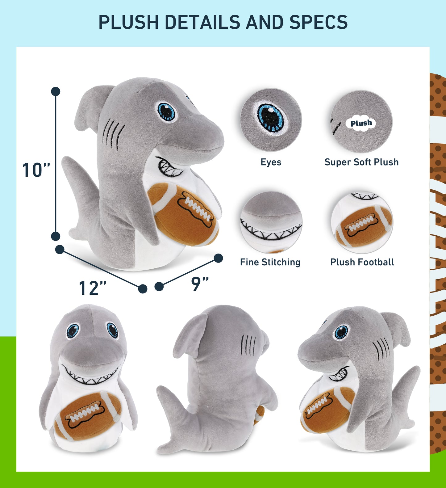 SNUG-MOOSHIES PLUSH - STANDING SHARK with Football Plush