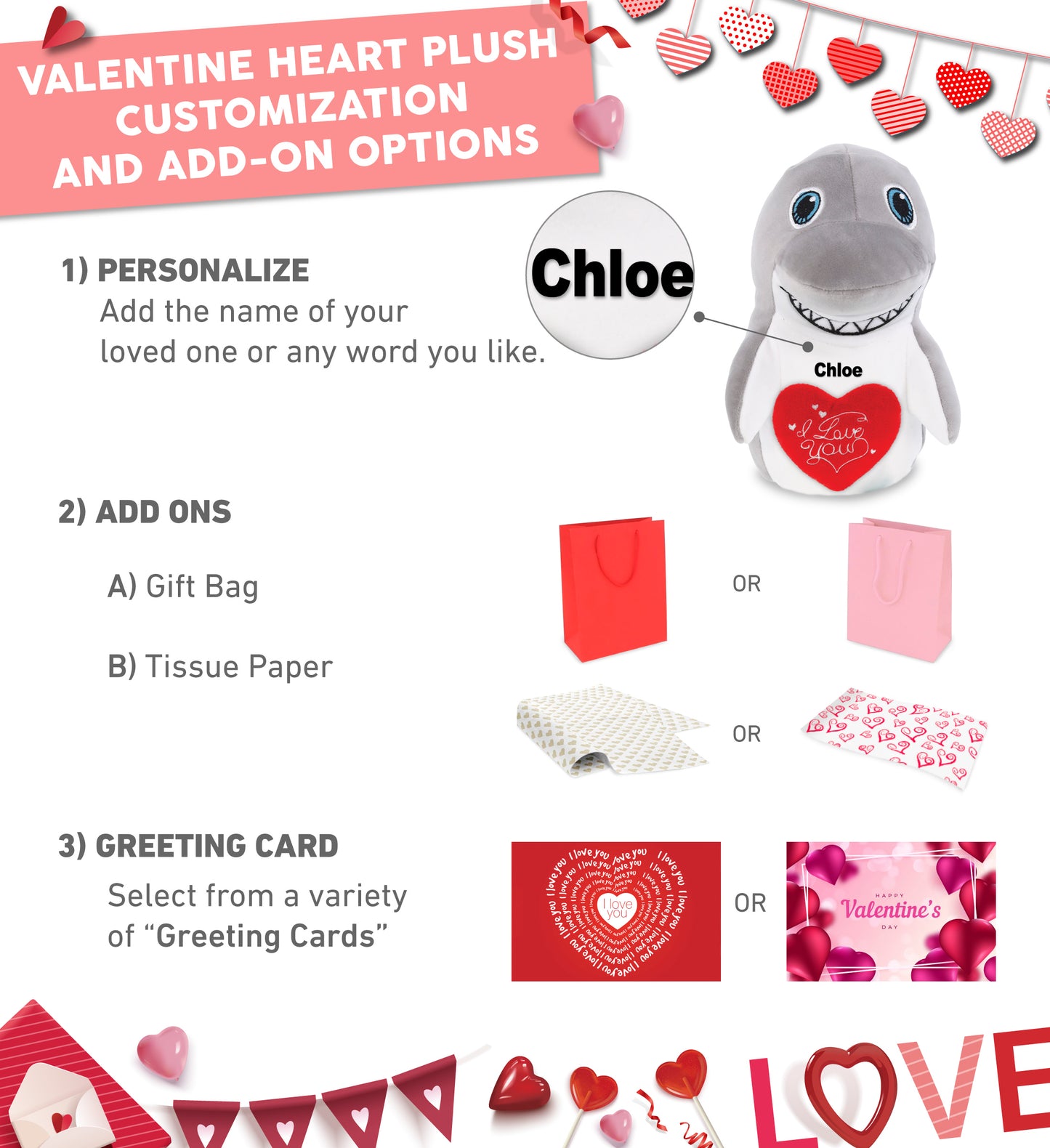 PLUSH I LOVE YOU RED HEART - SNUG-MOOSHIES PLUSH - STANDING SHARK