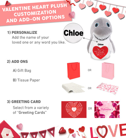 PLUSH I LOVE YOU RED HEART - SNUG-MOOSHIES PLUSH - STANDING SHARK