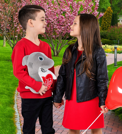 PLUSH I LOVE YOU RED HEART - SNUG-MOOSHIES PLUSH - STANDING SHARK