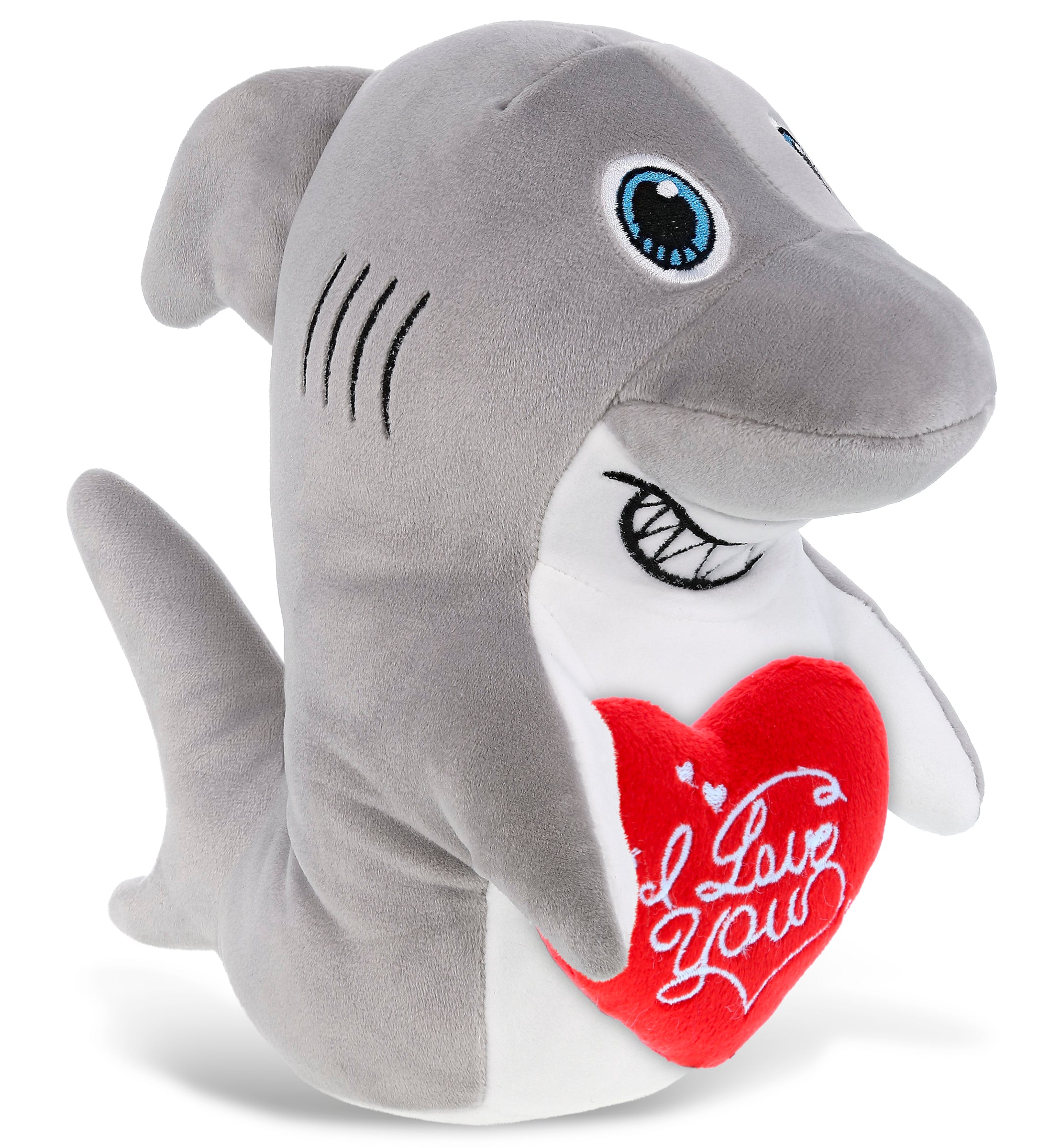 PLUSH I LOVE YOU RED HEART - SNUG-MOOSHIES PLUSH - STANDING SHARK