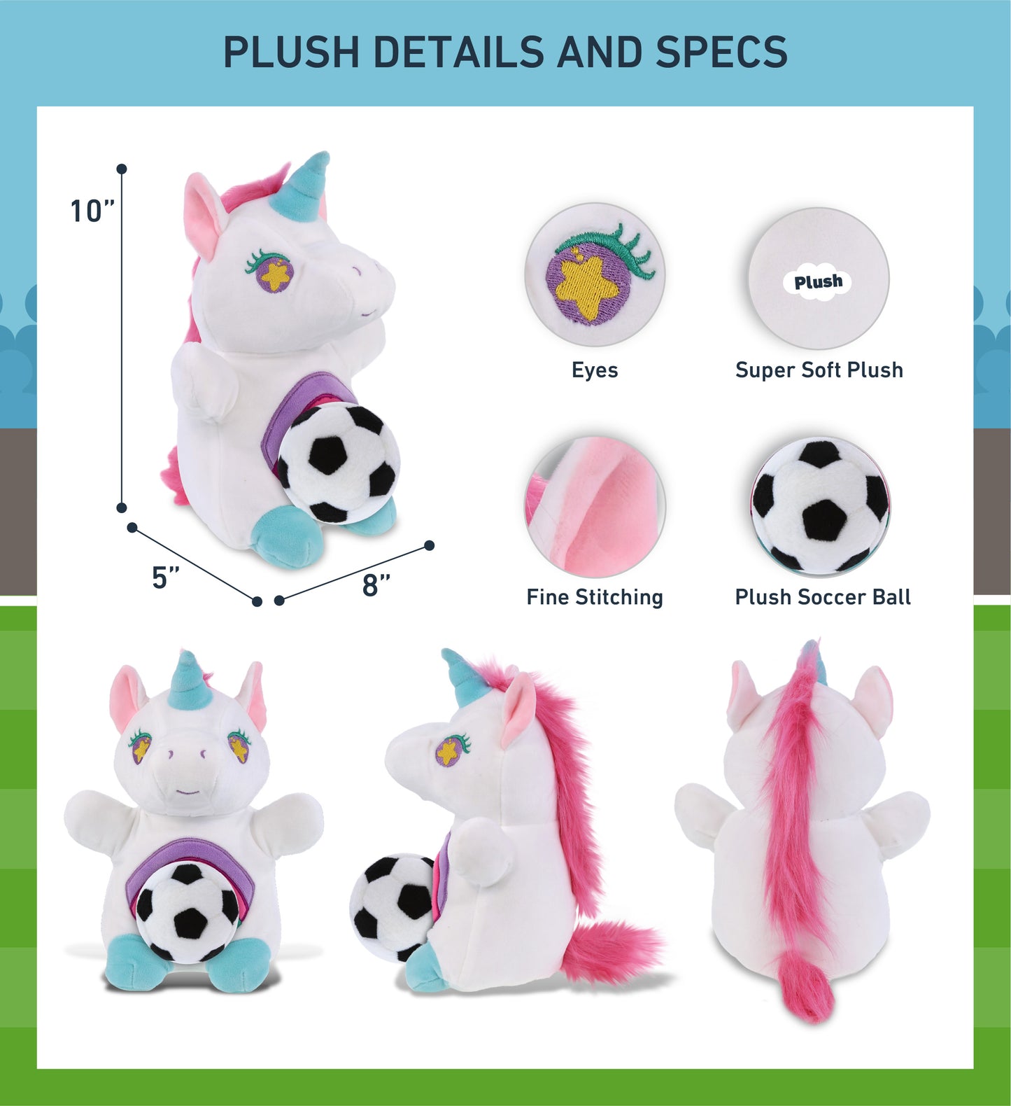 SNUG-MOOSHIES PLUSH - STANDING UNICORN with Soccer Plush
