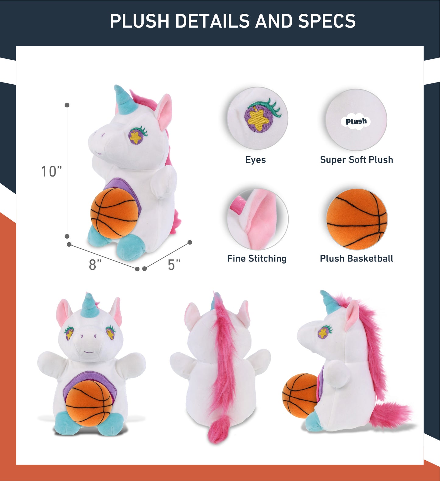 SNUG-MOOSHIES PLUSH - STANDING UNICORN with Basketball Plush