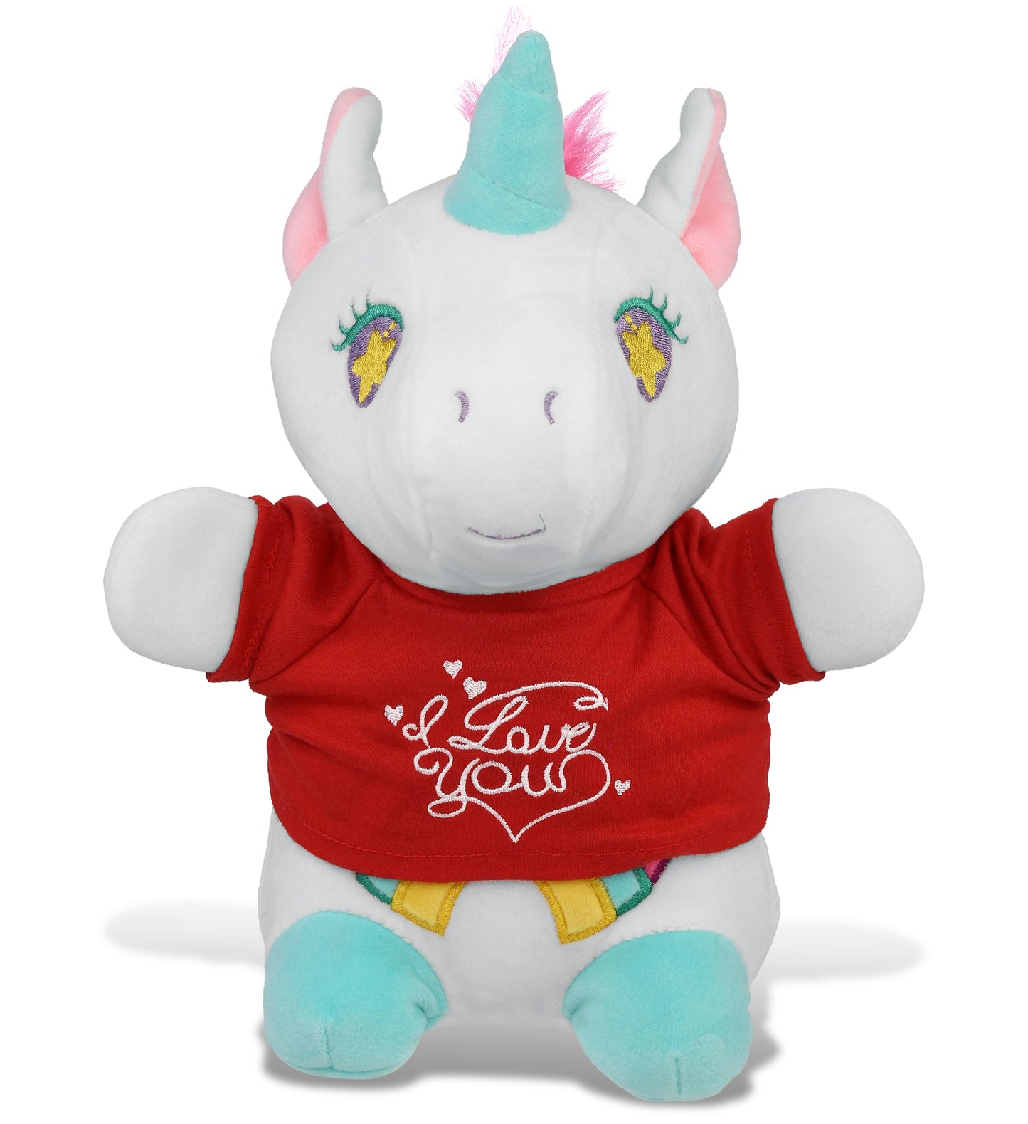 PLUSH I LOVE YOU RED SHIRT- SNUG-MOOSHIES PLUSH - STANDING UNICORN