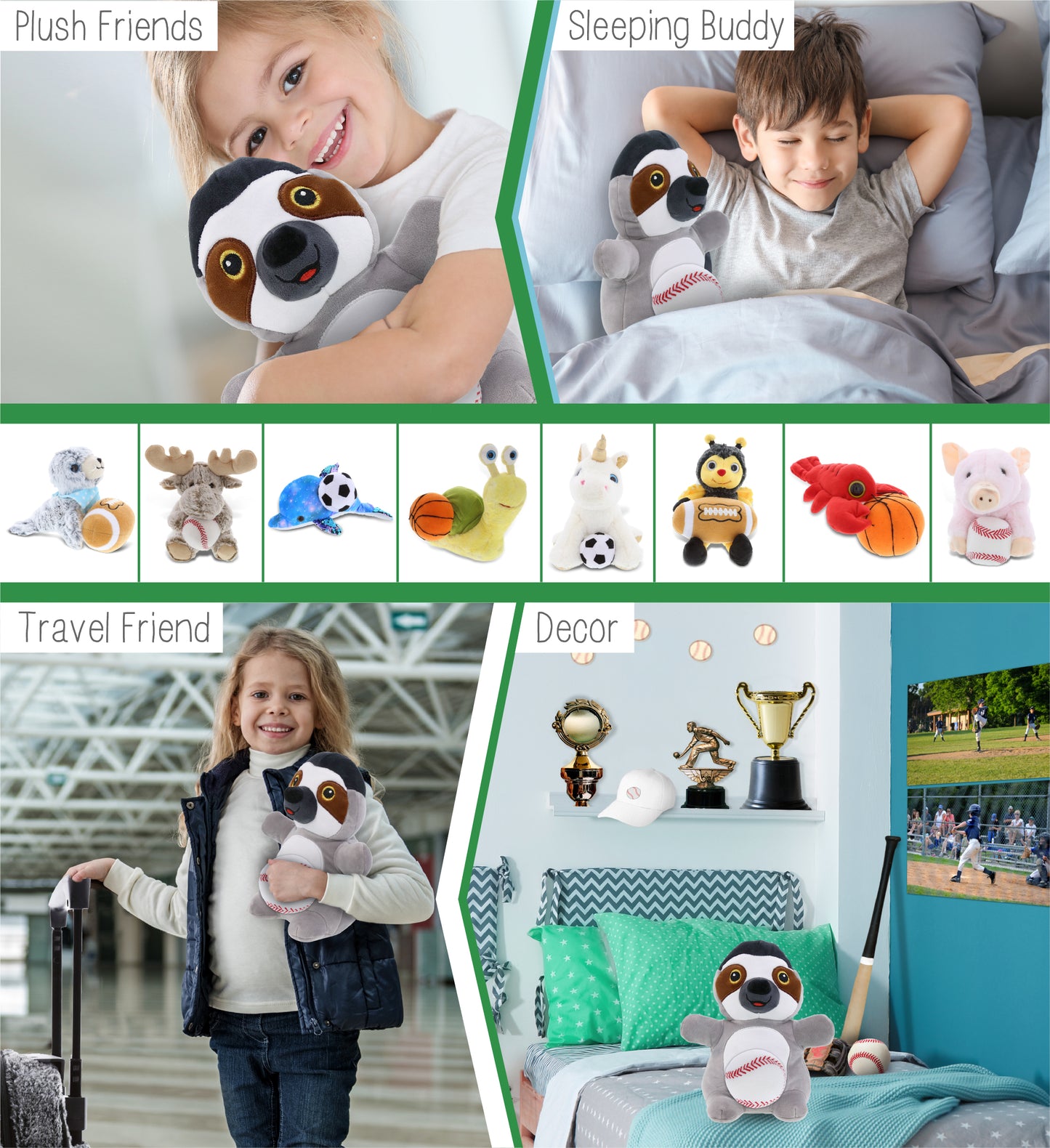 SNUG-MOOSHIES PLUSH - STANDING SLOTH with Baseball Plush