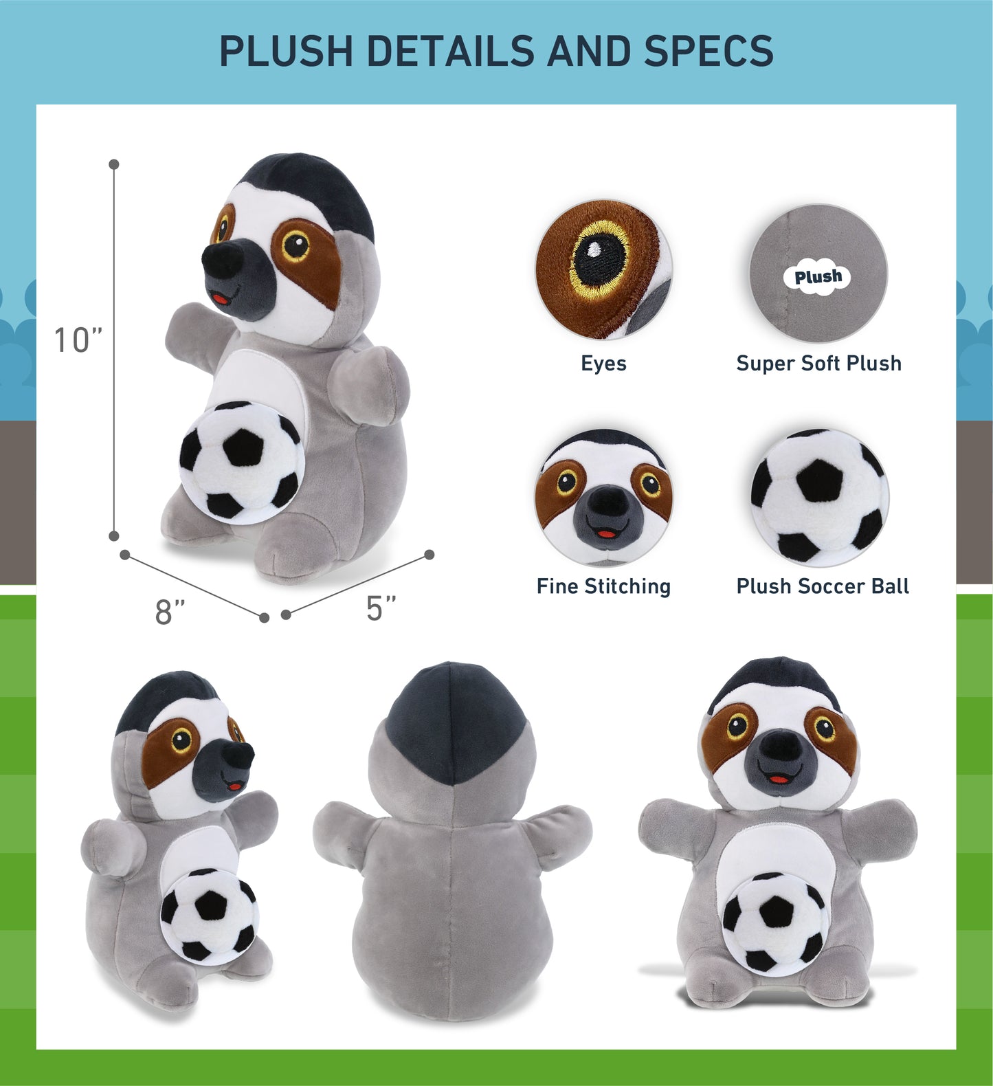 SNUG-MOOSHIES PLUSH - STANDING SLOTH with Soccer Plush