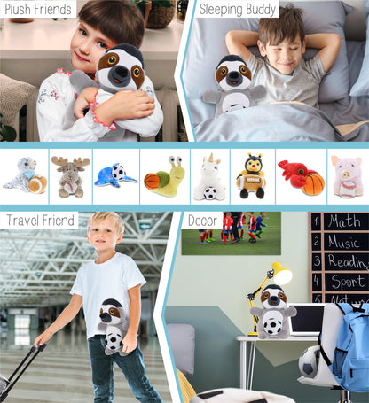 SNUG-MOOSHIES PLUSH - STANDING SLOTH with Soccer Plush