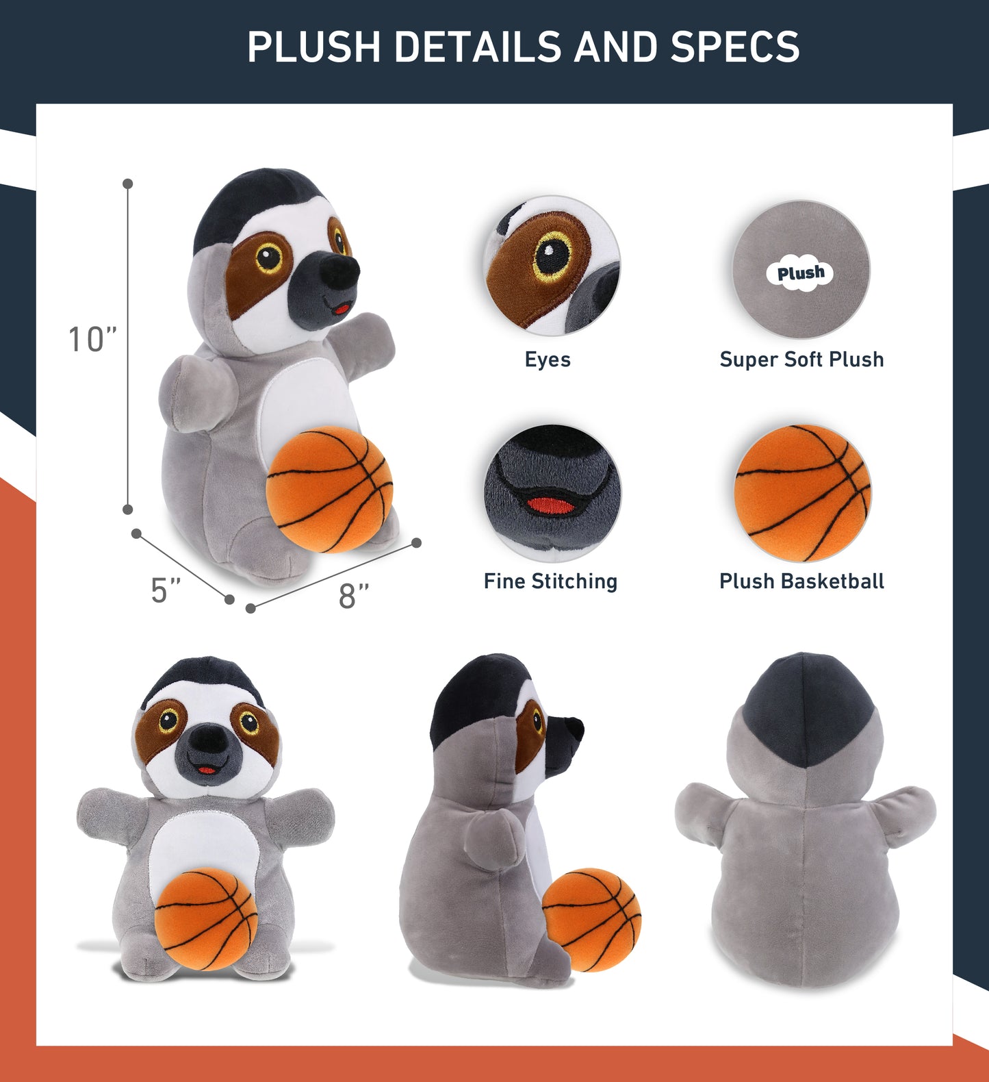 SNUG-MOOSHIES PLUSH - STANDING SLOTH with Basketball Plush