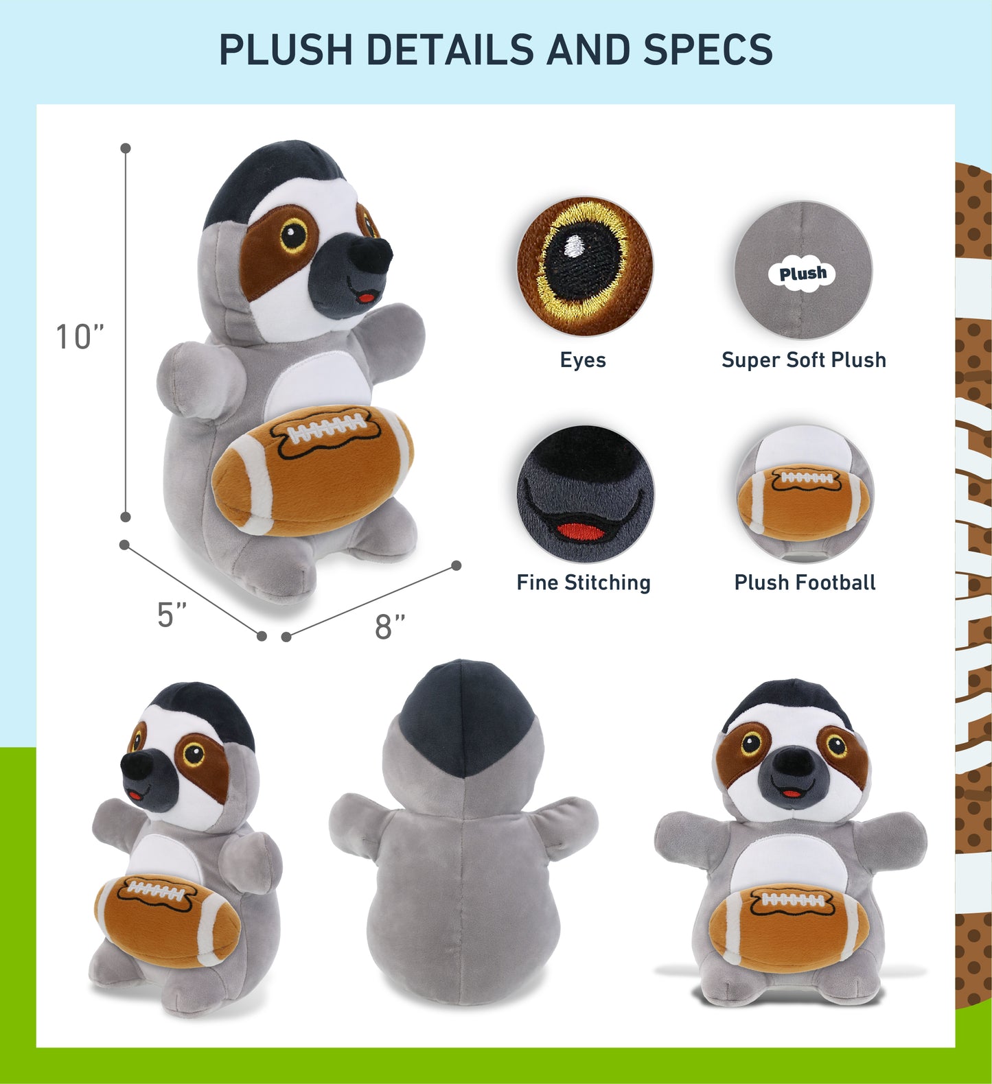 SNUG-MOOSHIES PLUSH - STANDING SLOTH with Football Plush