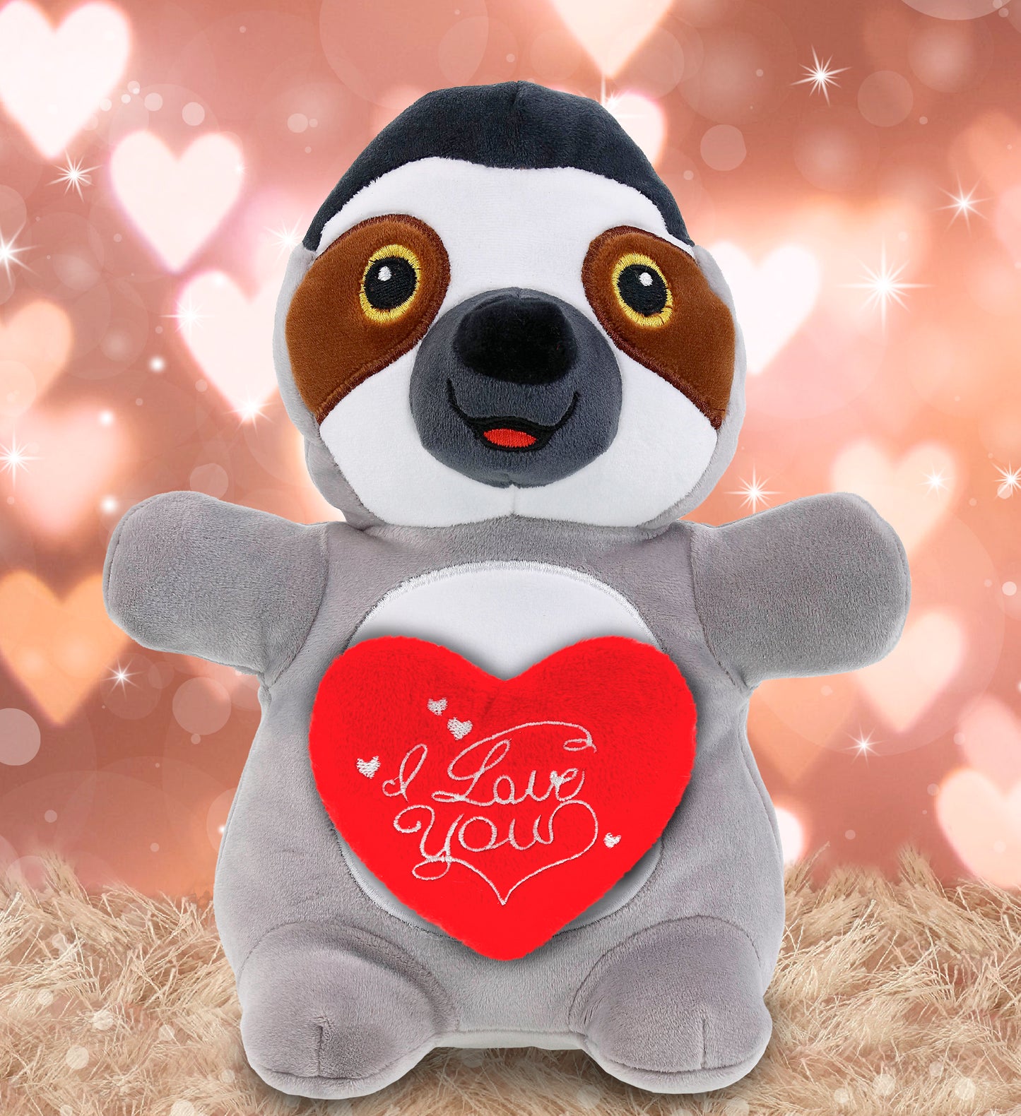 PLUSH I LOVE YOU RED HEART - SNUG-MOOSHIES PLUSH - STANDING SLOTH