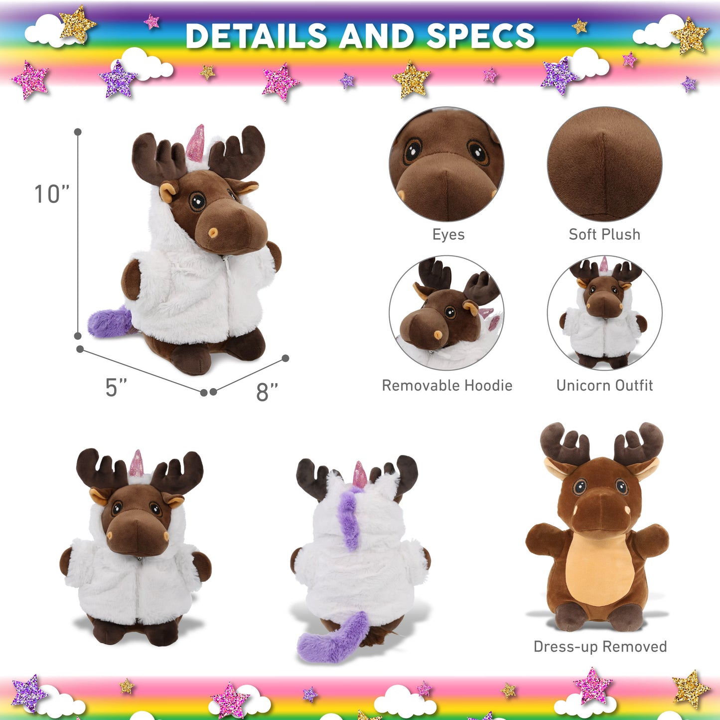 SNUG-MOOSHIES PLUSH - STANDING MOOSE with Unicorn Dress Up