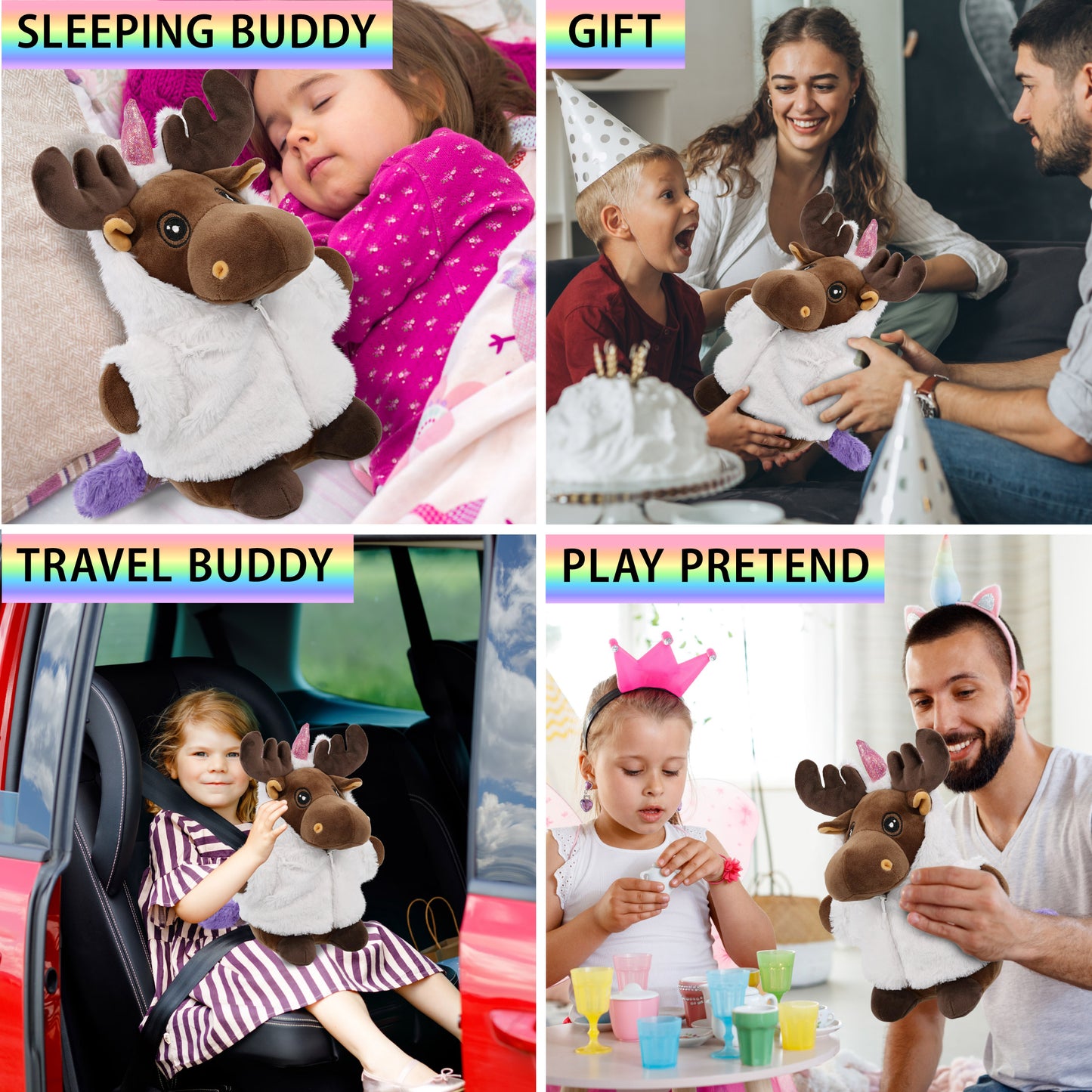 SNUG-MOOSHIES PLUSH - STANDING MOOSE with Unicorn Dress Up