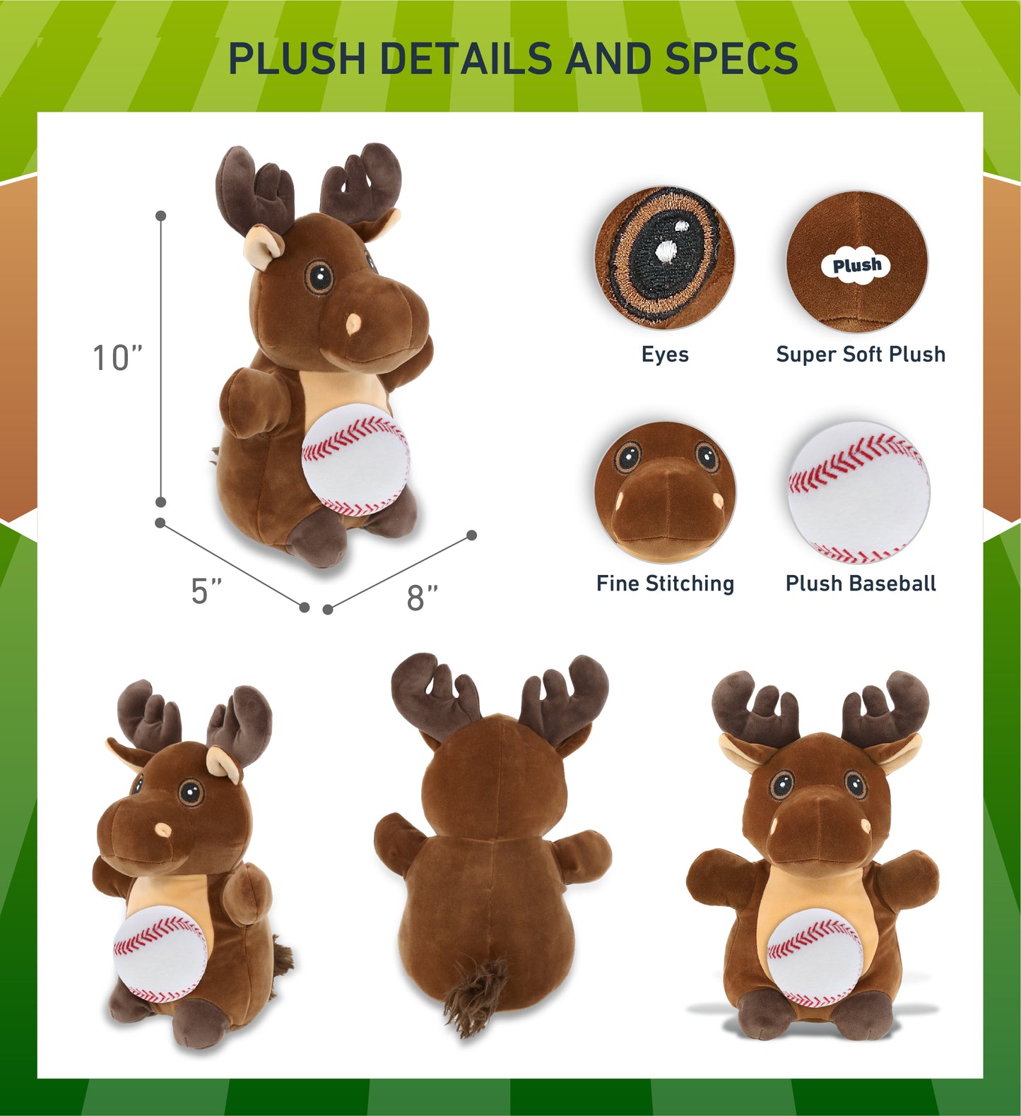 SNUG-MOOSHIES PLUSH - STANDING MOOSE with Baseball Plush