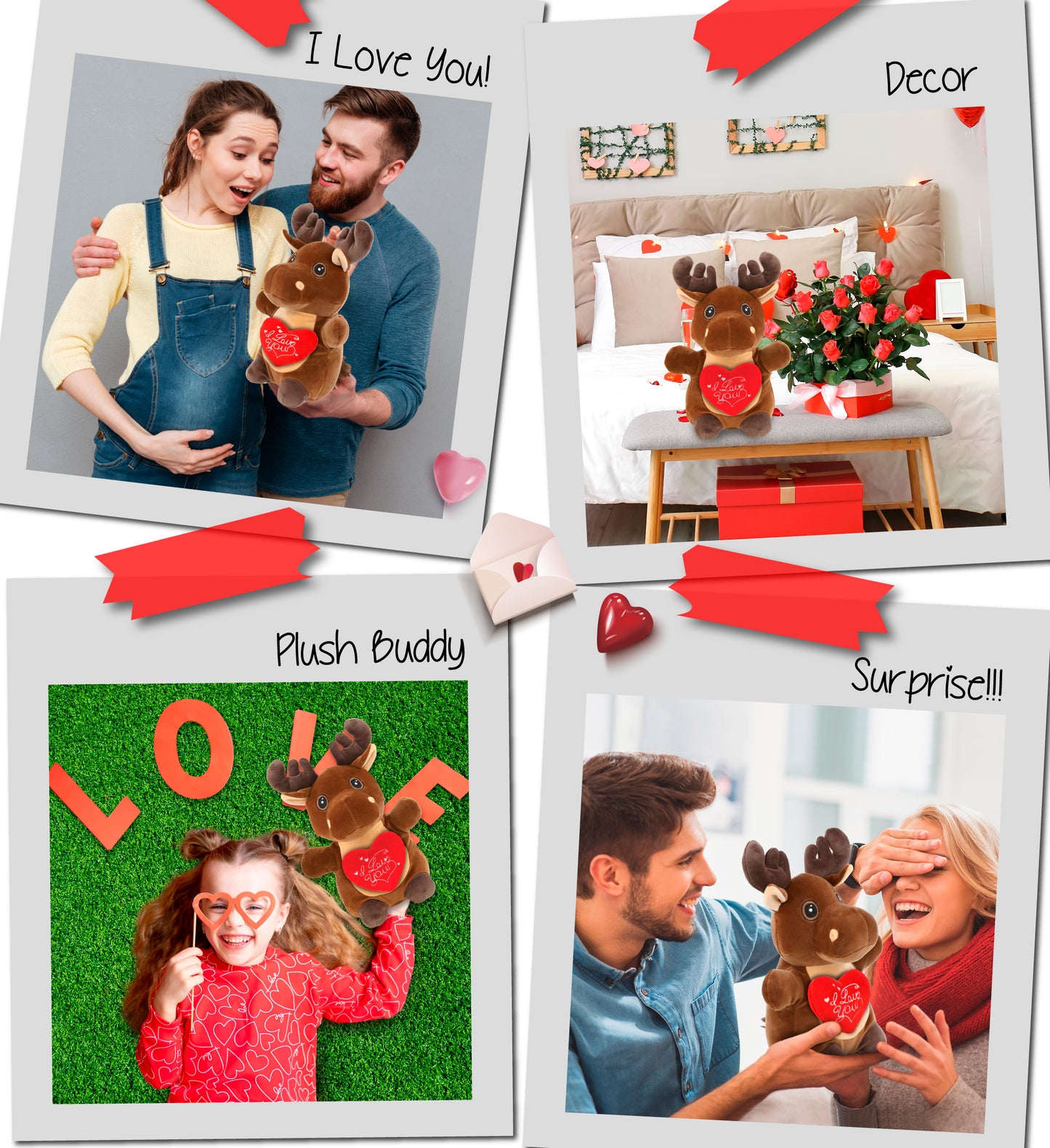 PLUSH I LOVE YOU RED HEART - SNUG-MOOSHIES PLUSH - STANDING MOOSE
