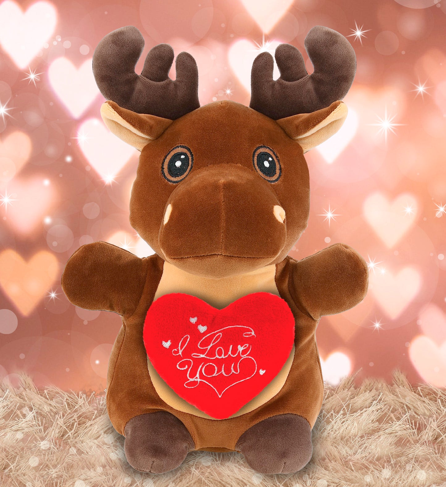 PLUSH I LOVE YOU RED HEART - SNUG-MOOSHIES PLUSH - STANDING MOOSE