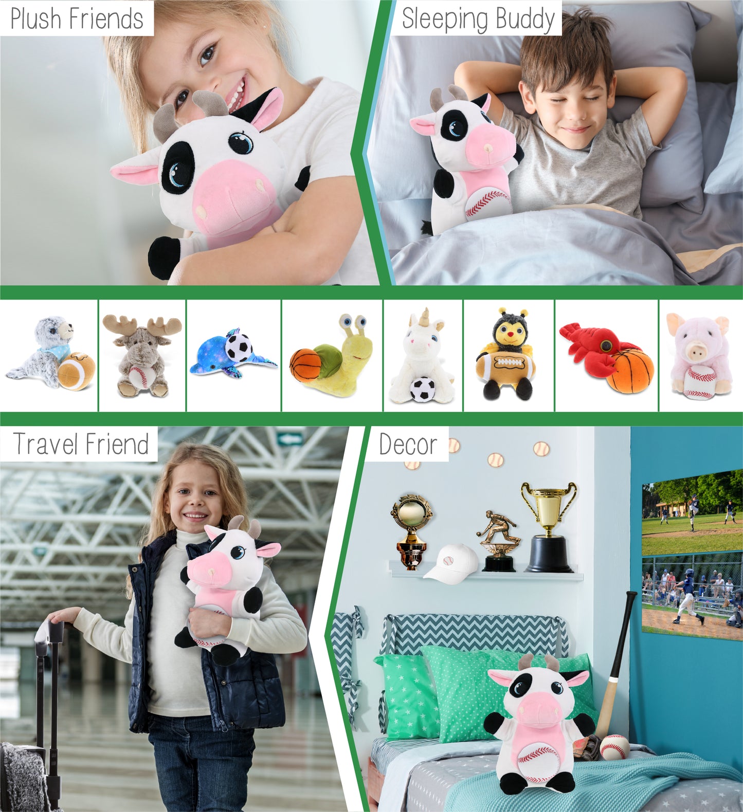 SNUG-MOOSHIES PLUSH - STANDING COW with Baseball Plush