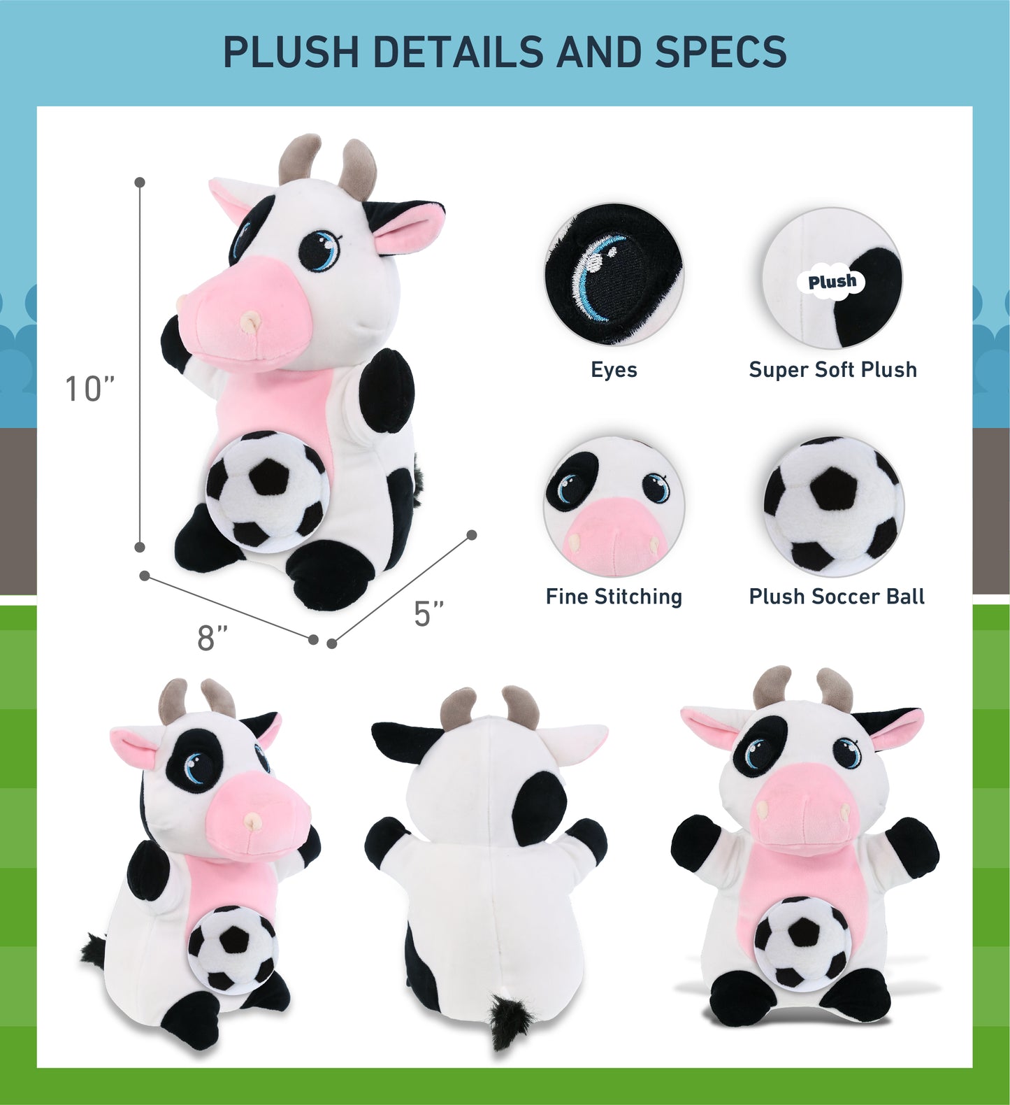 SNUG-MOOSHIES PLUSH - STANDING COW with Soccer Plush