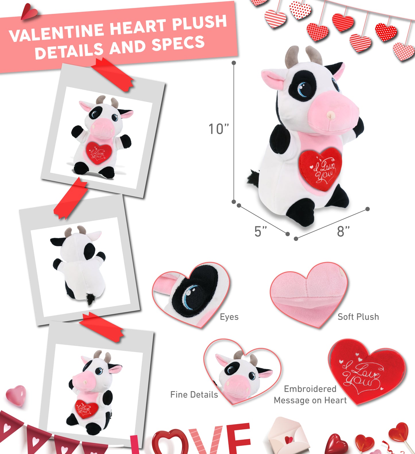 PLUSH I LOVE YOU RED HEART - SNUG-MOOSHIES PLUSH - STANDING COW