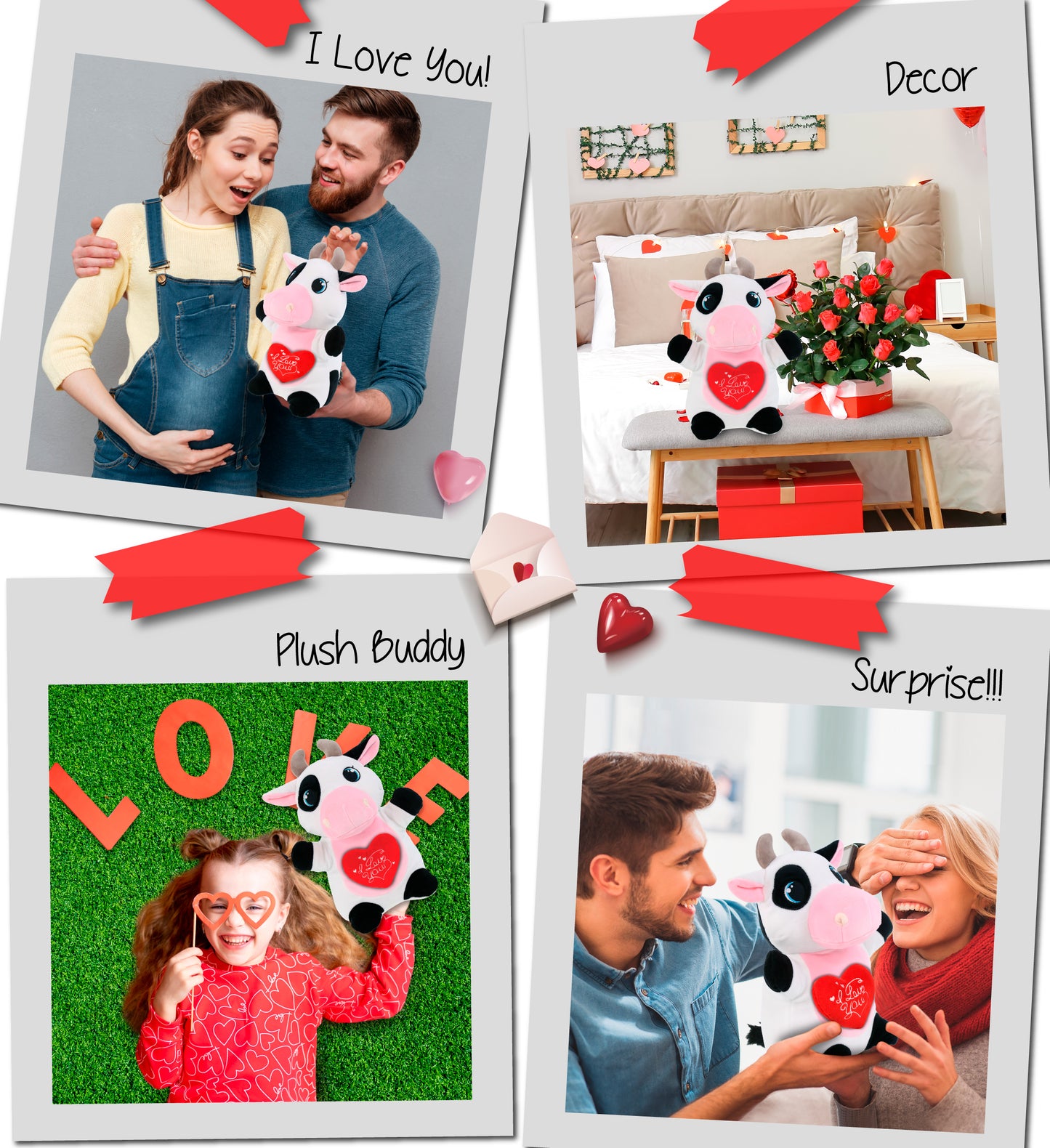PLUSH I LOVE YOU RED HEART - SNUG-MOOSHIES PLUSH - STANDING COW