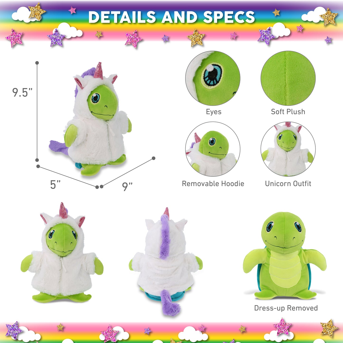 SNUG-MOOSHIES PLUSH - STANDING SEA TURTLE with Unicorn Dress Up