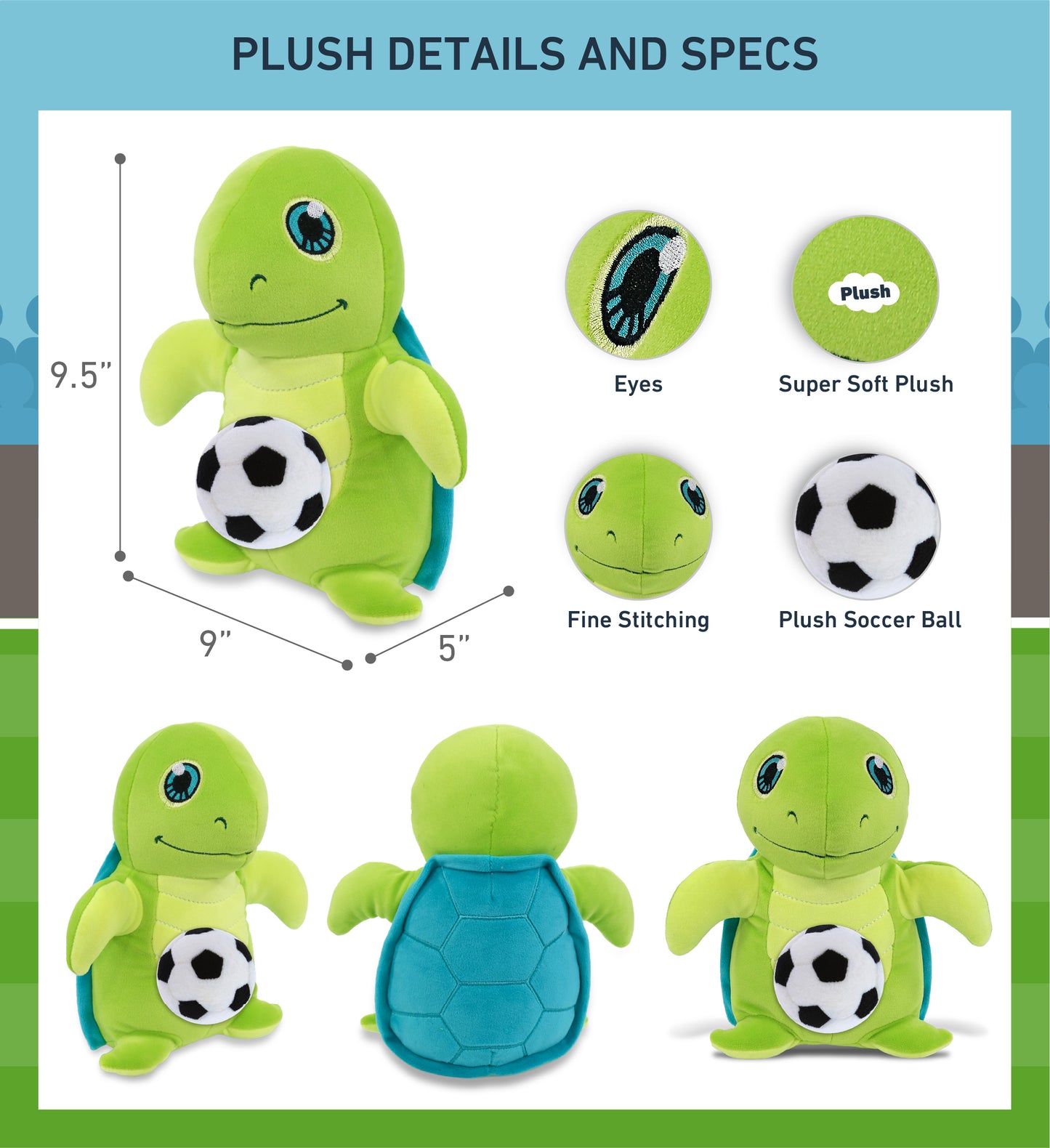 SNUG-MOOSHIES PLUSH - STANDING SEA TURTLE with Soccer Plush