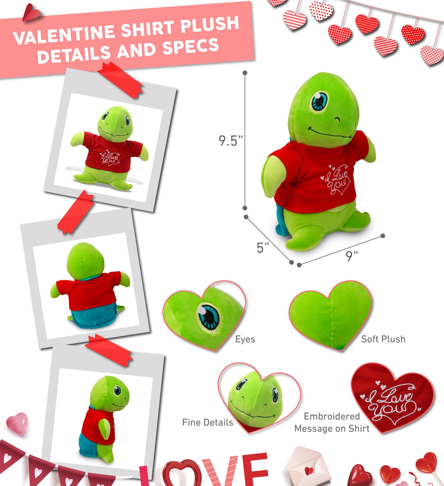 PLUSH I LOVE YOU RED SHIRT- SNUG-MOOSHIES PLUSH - STANDING SEA TURTLE