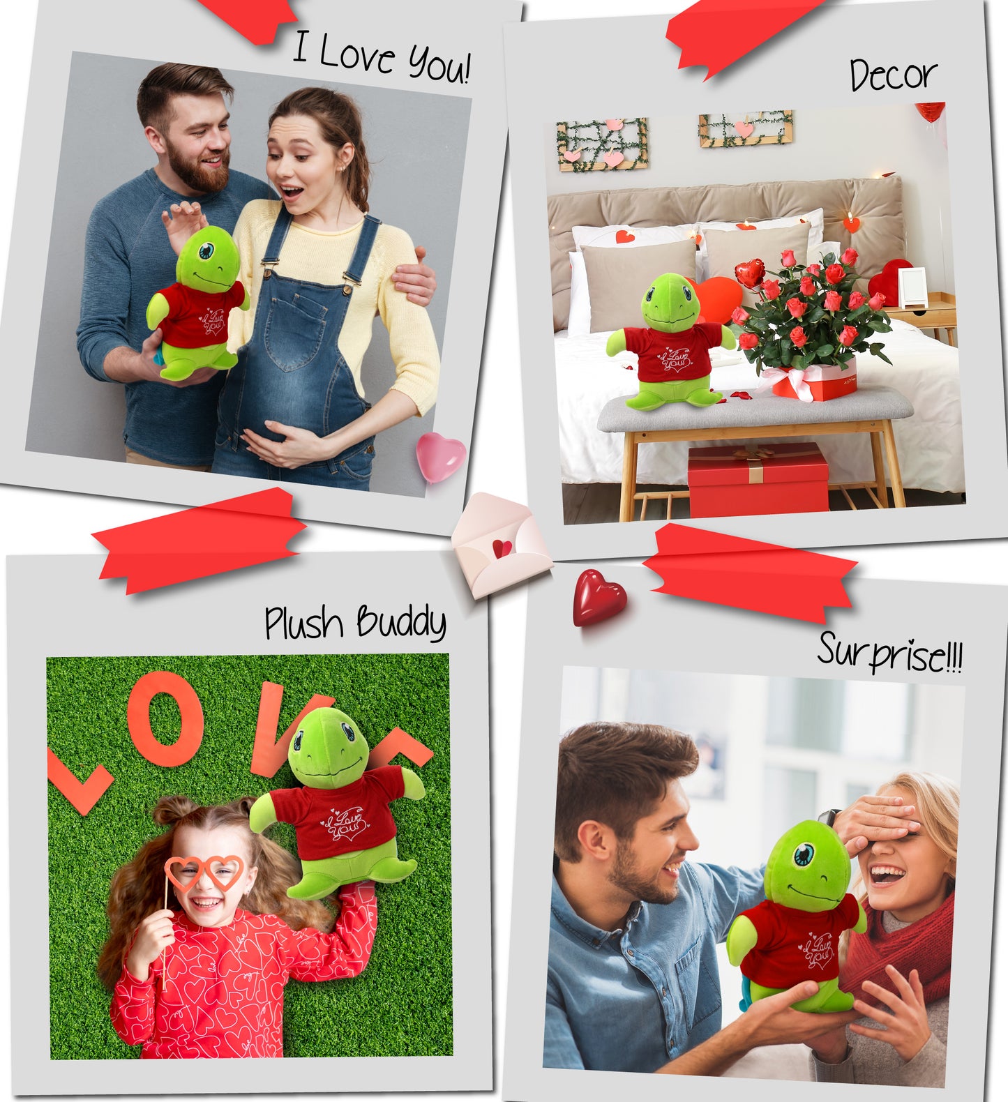 PLUSH I LOVE YOU RED SHIRT- SNUG-MOOSHIES PLUSH - STANDING SEA TURTLE
