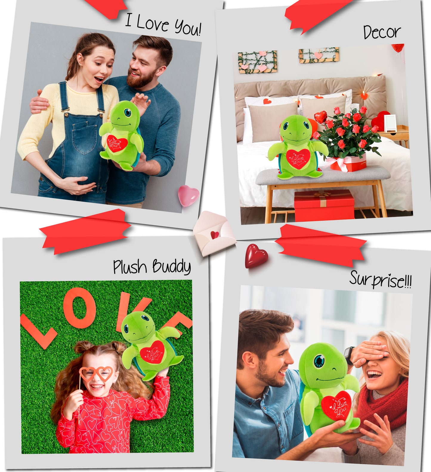PLUSH I LOVE YOU RED HEART - SNUG-MOOSHIES PLUSH - STANDING SEA TURTLE