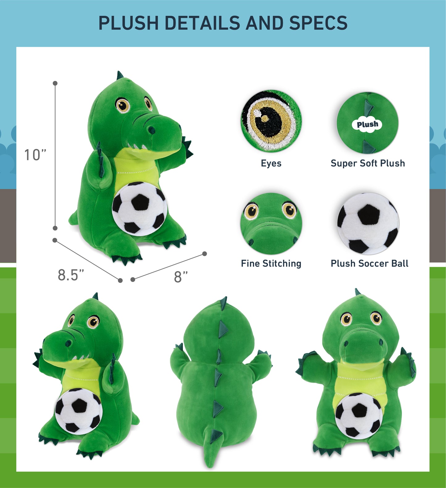 SNUG-MOOSHIES PLUSH - STANDING ALLIGATOR with Soccer Plush
