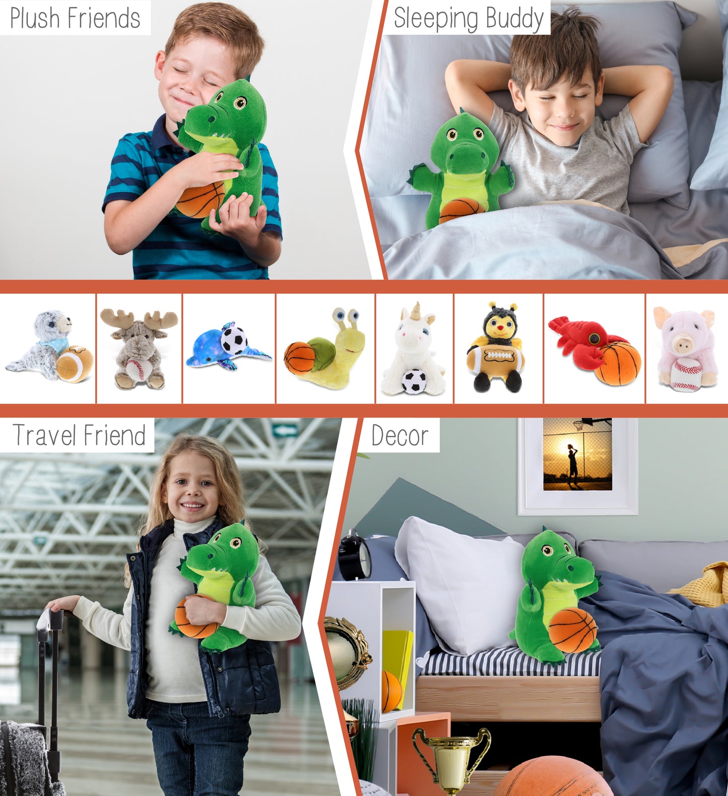 SNUG-MOOSHIES PLUSH - STANDING ALLIGATOR with Basketball Plush