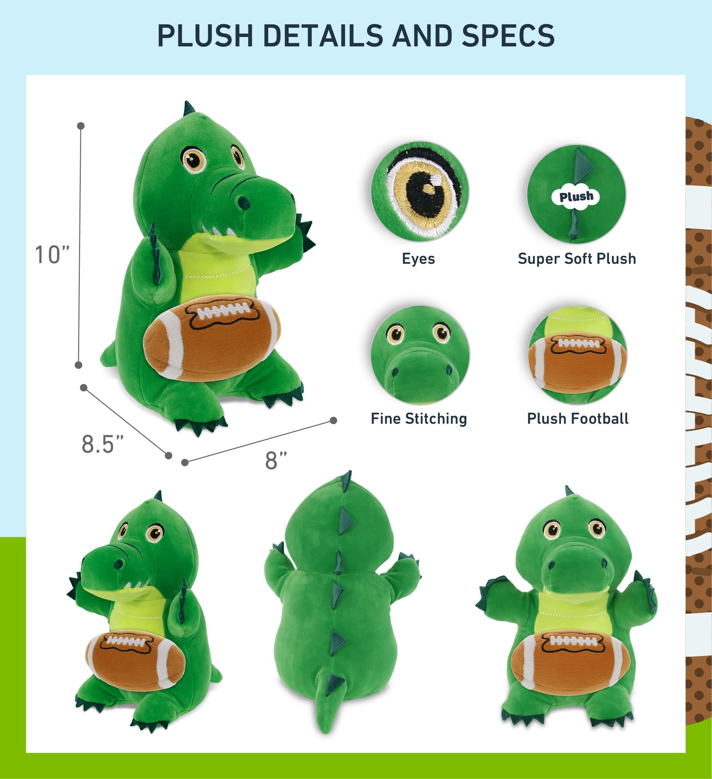 SNUG-MOOSHIES PLUSH - STANDING ALLIGATOR with Football Plush