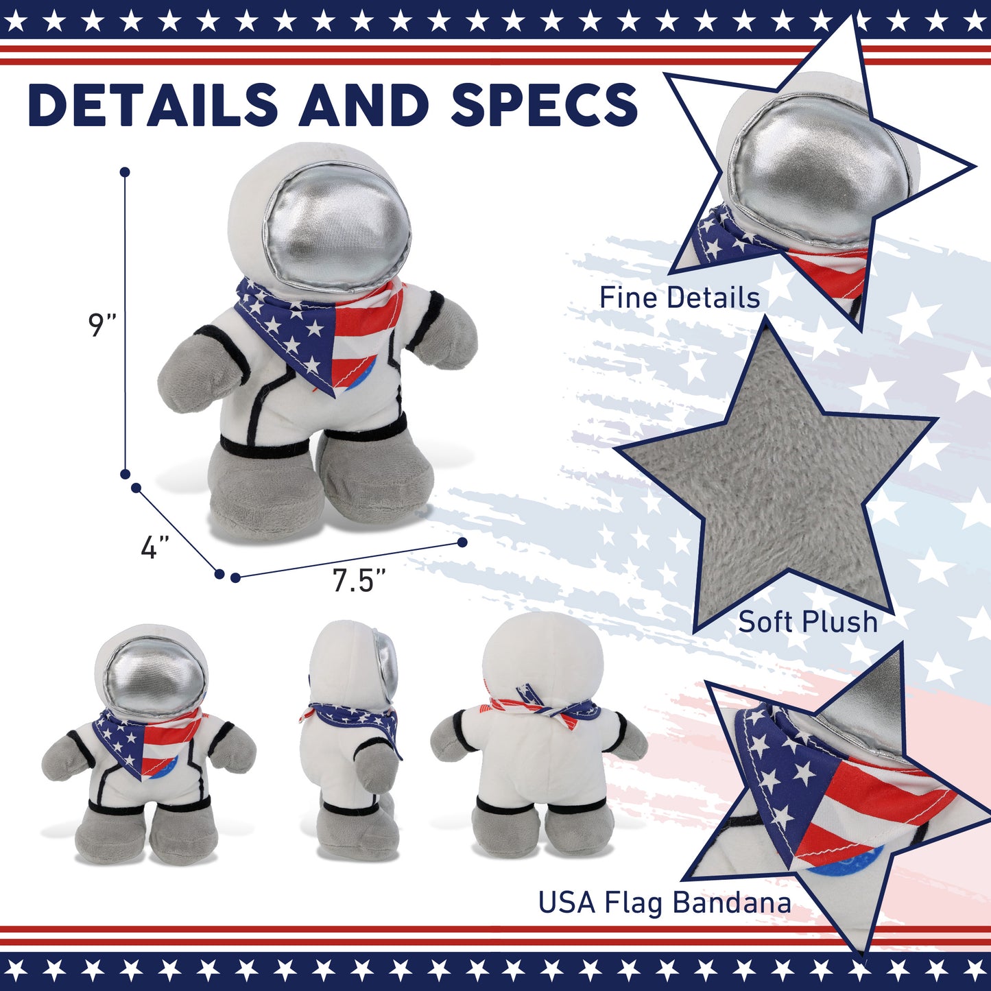SNUG-MOOSHIES PLUSH - STANDING ASTRONAUT WITH USA BANDANA