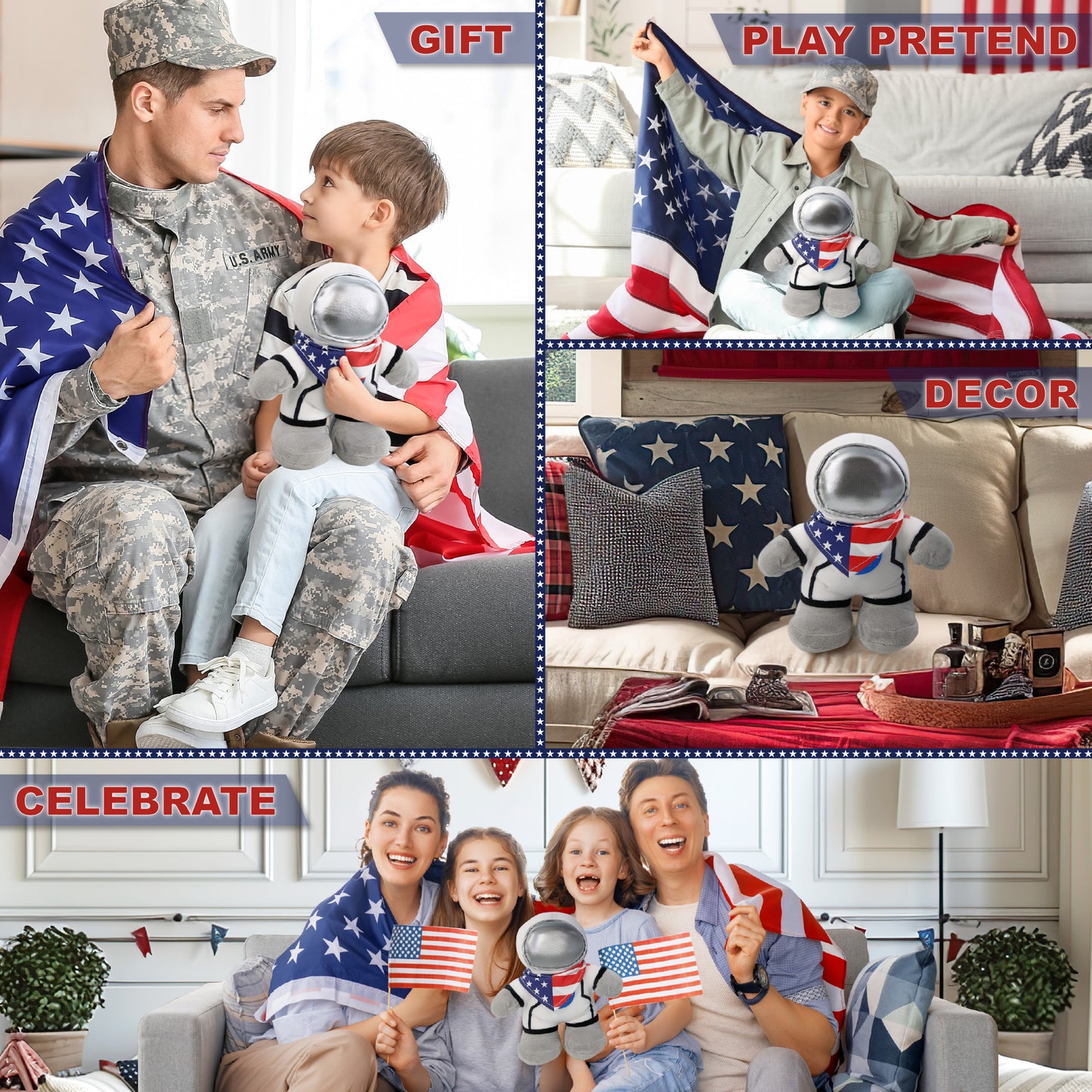 SNUG-MOOSHIES PLUSH - STANDING ASTRONAUT WITH USA BANDANA