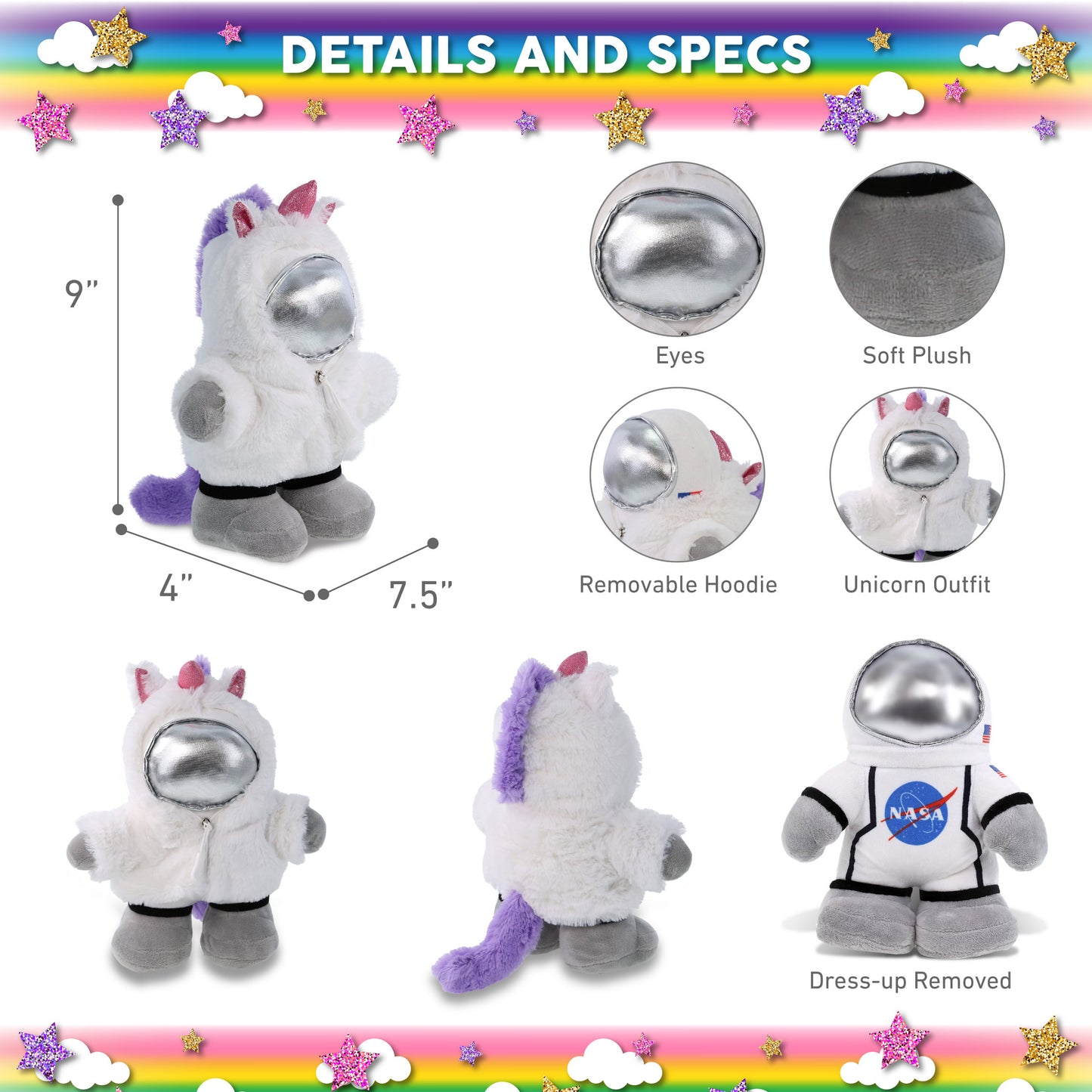 SNUG-MOOSHIES PLUSH - STANDING ASTRONAUT with Unicorn Dress Up