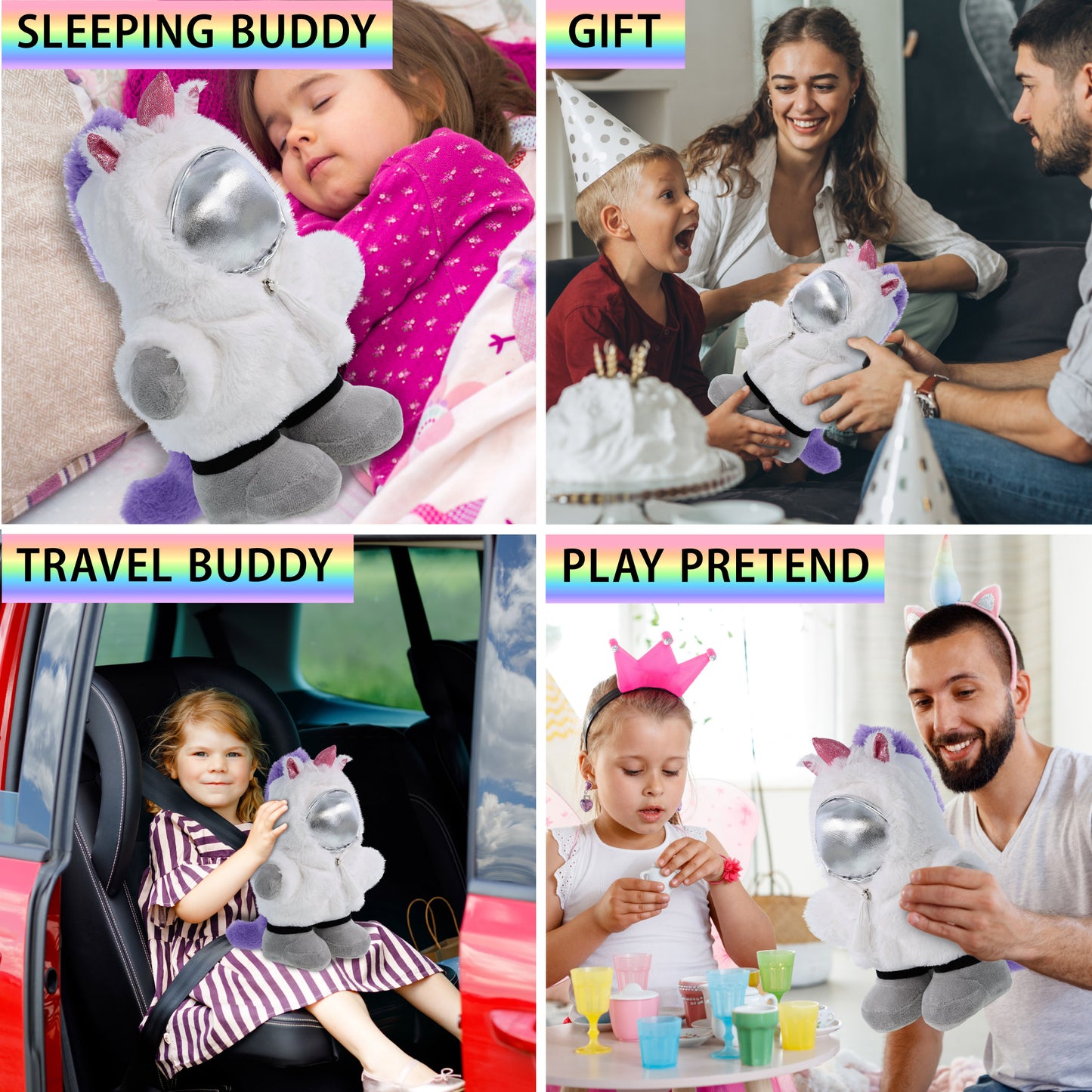 SNUG-MOOSHIES PLUSH - STANDING ASTRONAUT with Unicorn Dress Up