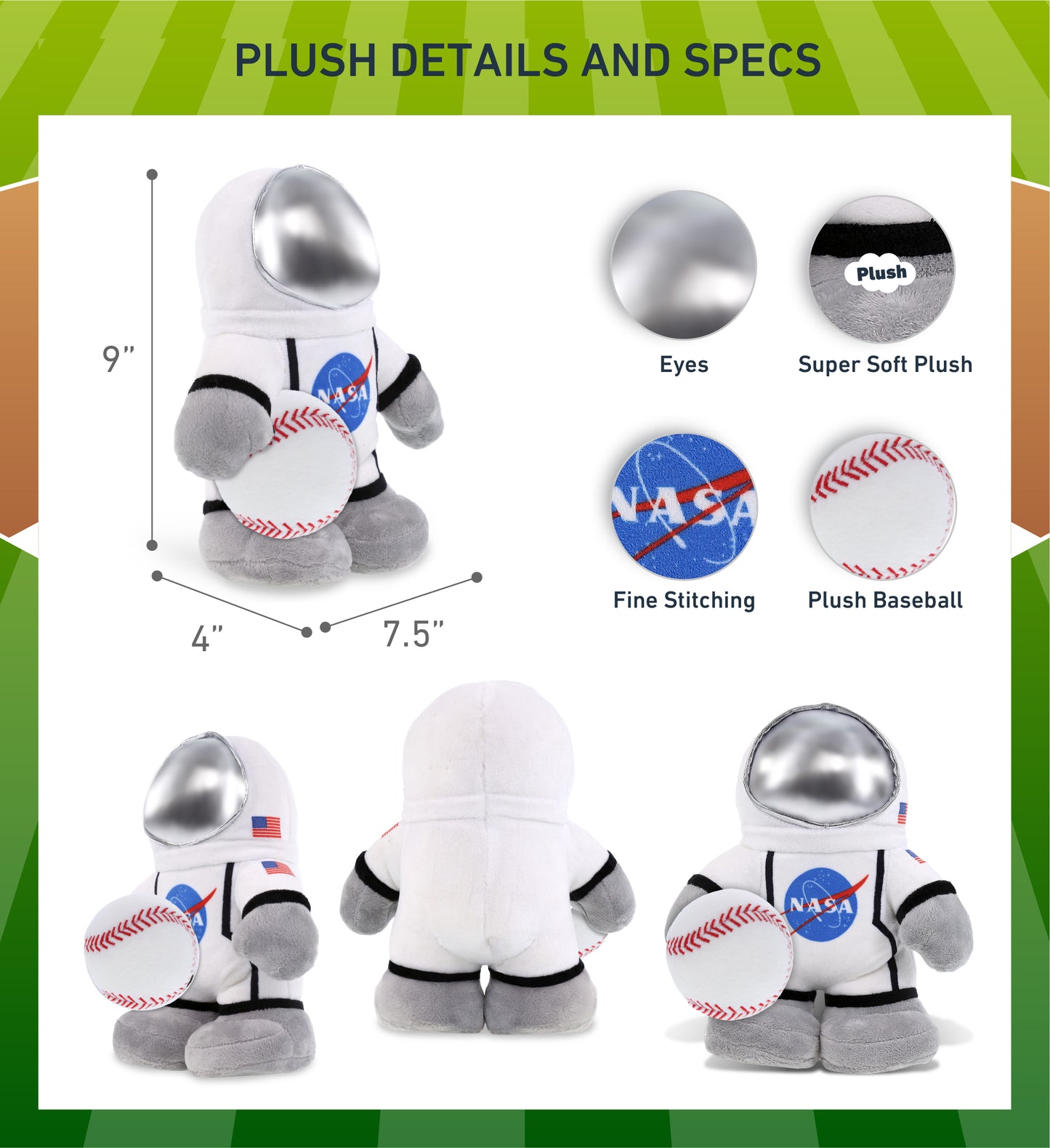 SNUG-MOOSHIES PLUSH - STANDING ASTRONAUT with Baseball Plush