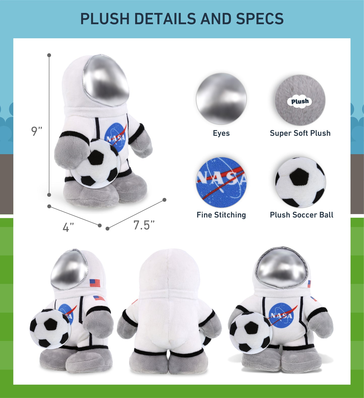 SNUG-MOOSHIES PLUSH - STANDING ASTRONAUT with Soccer Plush