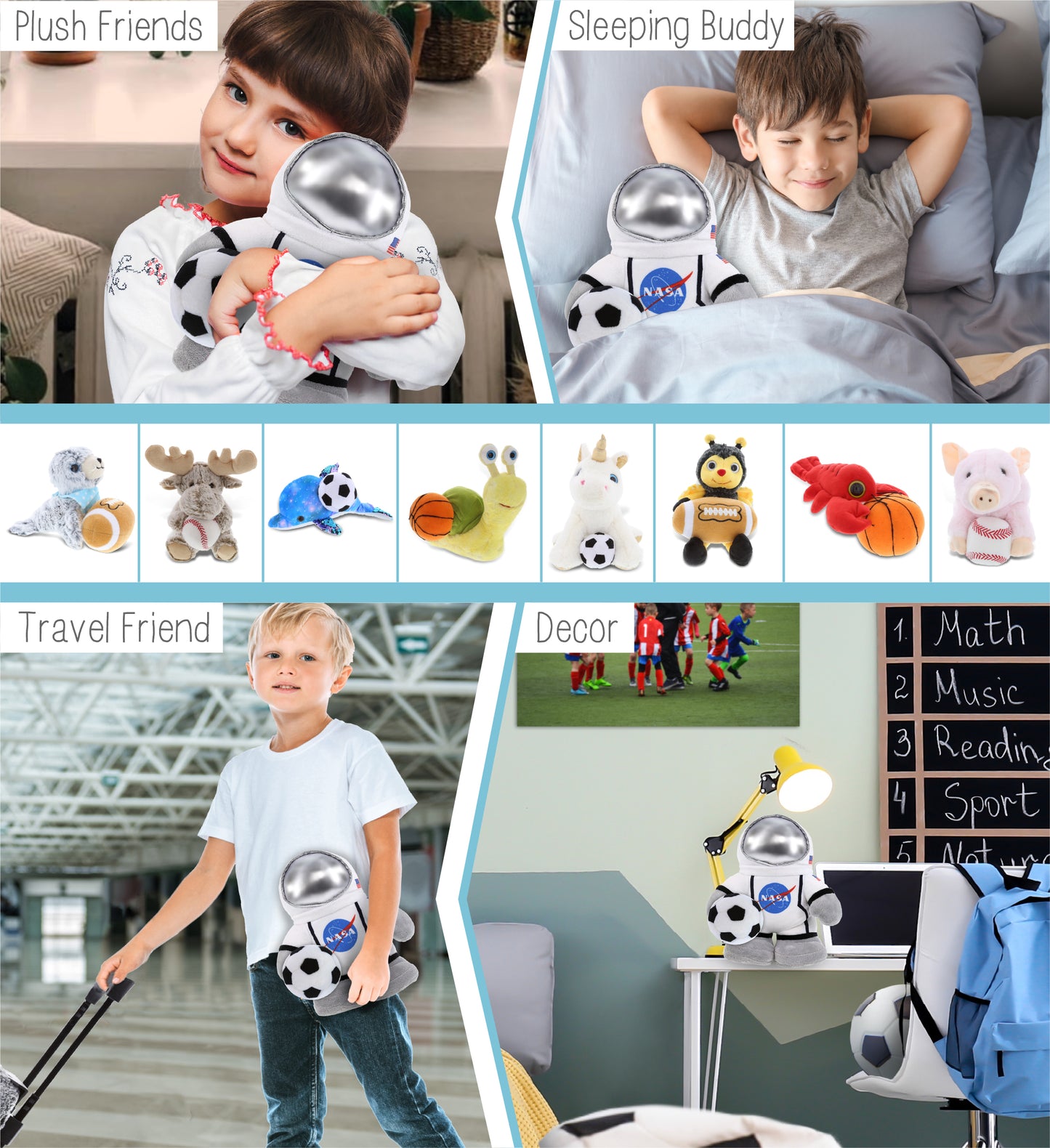 SNUG-MOOSHIES PLUSH - STANDING ASTRONAUT with Soccer Plush