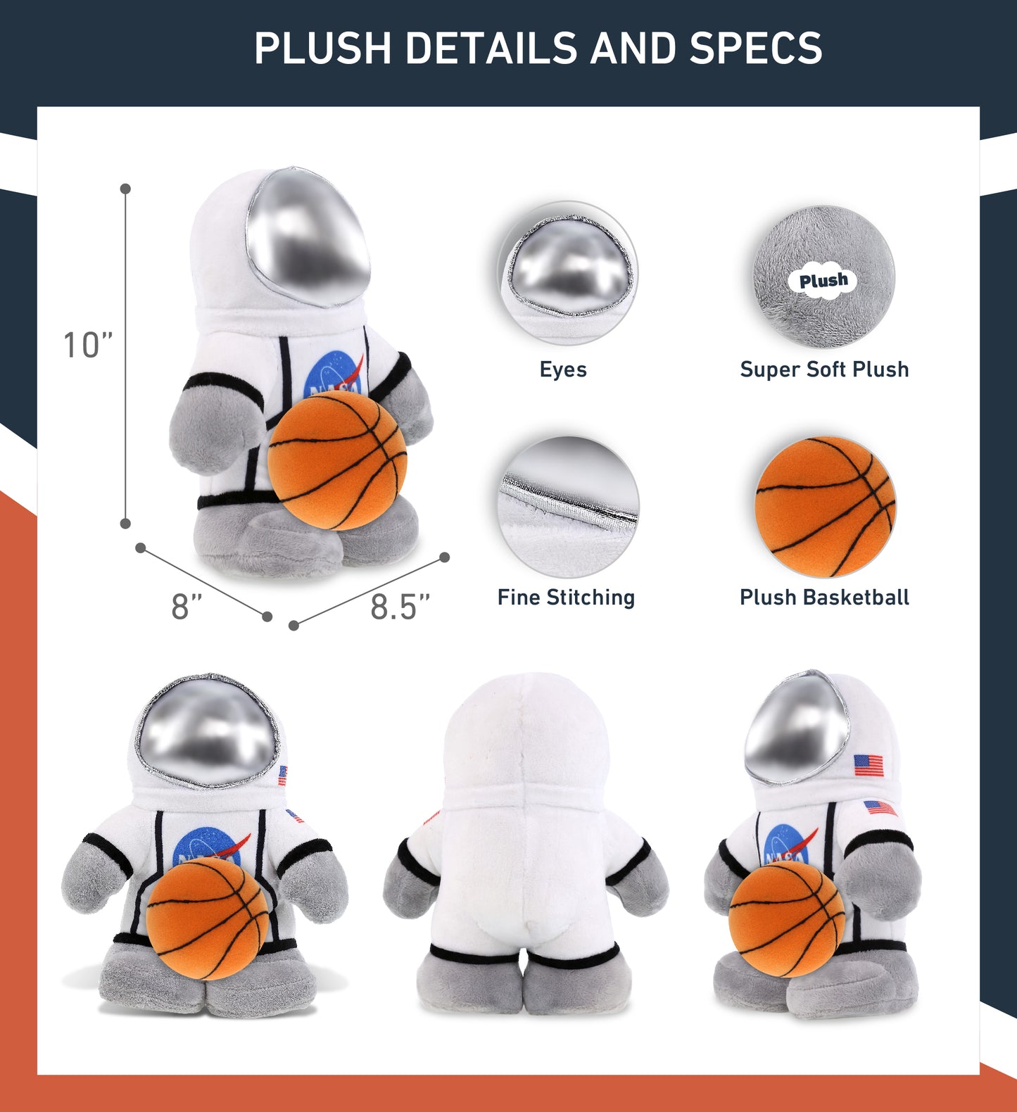SNUG-MOOSHIES PLUSH - STANDING ASTRONAUT with Basketball Plush