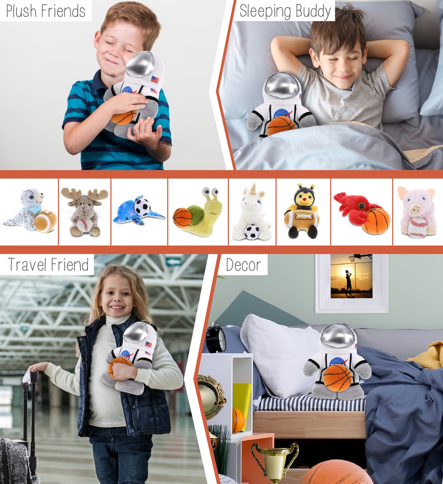 SNUG-MOOSHIES PLUSH - STANDING ASTRONAUT with Basketball Plush