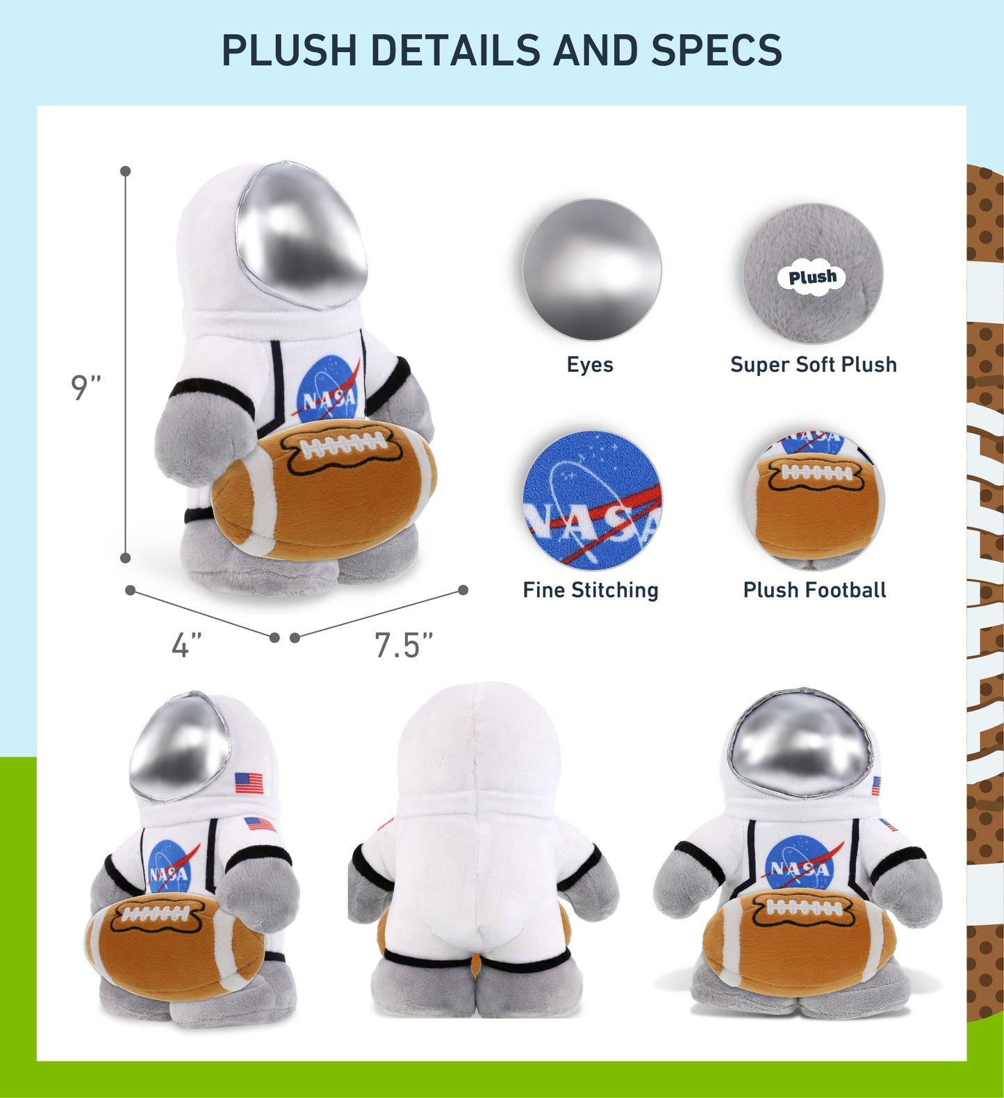 SNUG-MOOSHIES PLUSH - STANDING ASTRONAUT with Football Plush