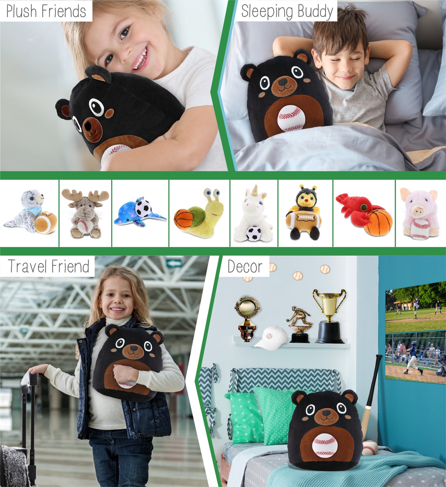 SNUG-MOOSHIES PLUSH - BLACK BEAR 10" with Baseball Plush