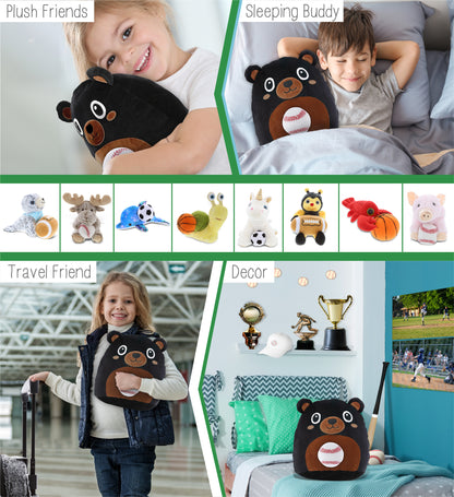 SNUG-MOOSHIES PLUSH - BLACK BEAR 10" with Baseball Plush