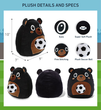 SNUG-MOOSHIES PLUSH - BLACK BEAR 10" with Soccer Plush