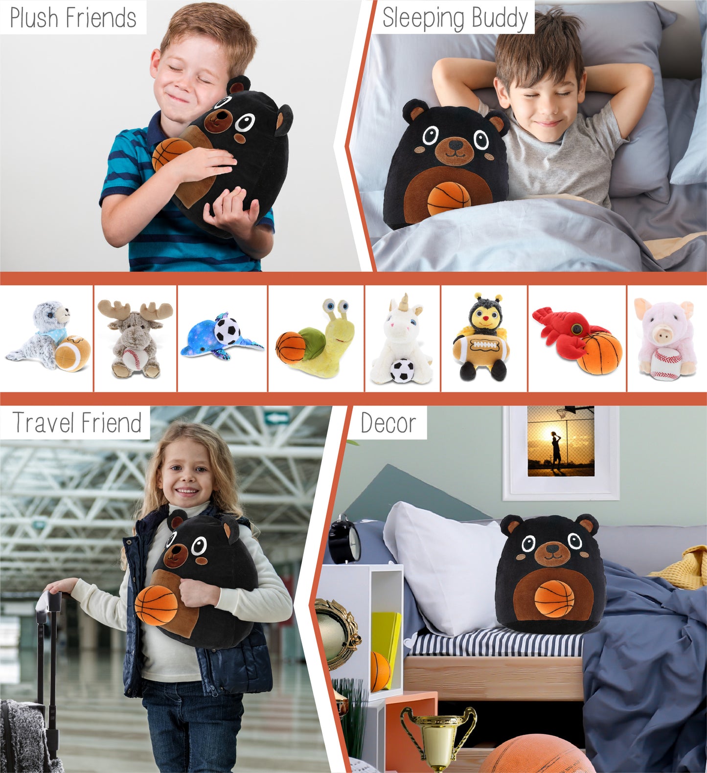 SNUG-MOOSHIES PLUSH - BLACK BEAR 10" with Basketball Plush