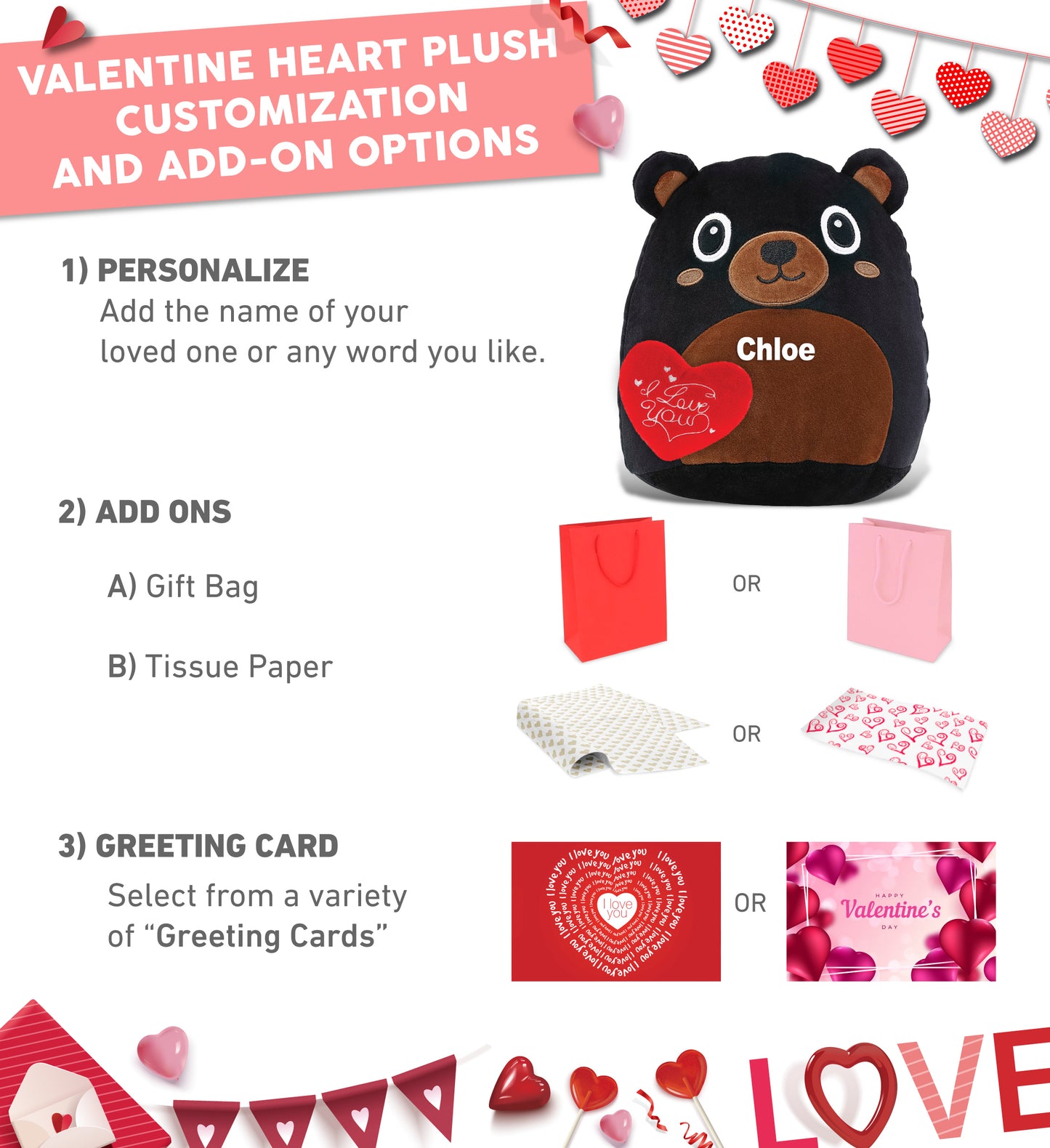 DolliBu I Love You Valentine Snug-Mooshies Black Bear with Red Heart - 10 Inch