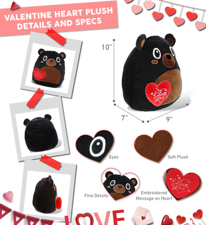 DolliBu I Love You Valentine Snug-Mooshies Black Bear with Red Heart - 10 Inch