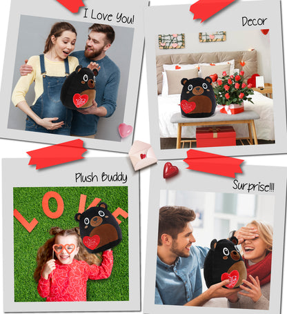 DolliBu I Love You Valentine Snug-Mooshies Black Bear with Red Heart - 10 Inch