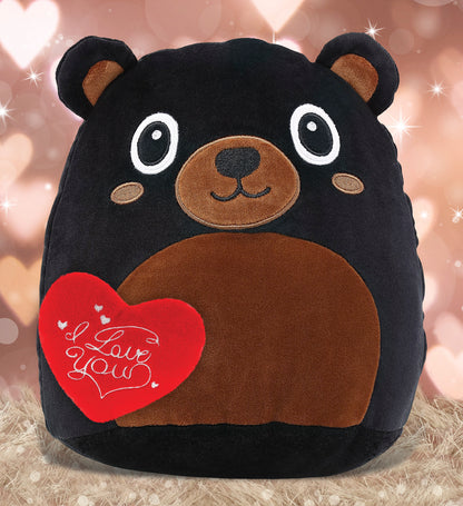 DolliBu I Love You Valentine Snug-Mooshies Black Bear with Red Heart - 10 Inch